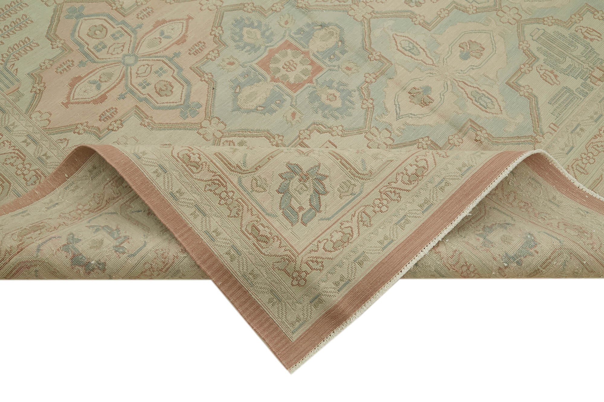 Handmade Wool Cotton Rug – Classic Area Rug 9'4'' x 13'7'' Beige Vintage Turkish Carpet