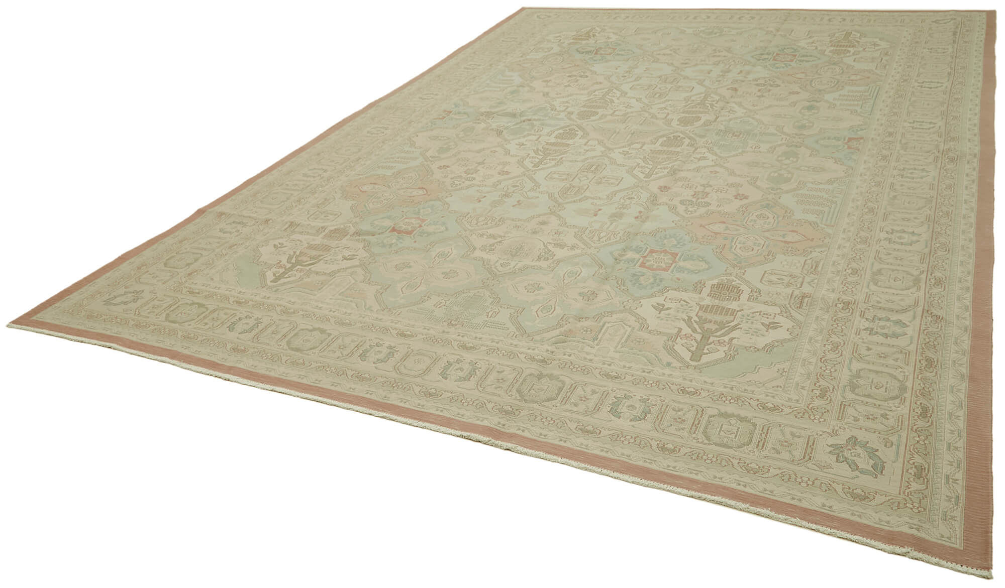 Handmade Wool Cotton Rug | Vintage Turkish Carpet, Soft Wool Carpet, Neutral Color Rug 9'4''x13'4''