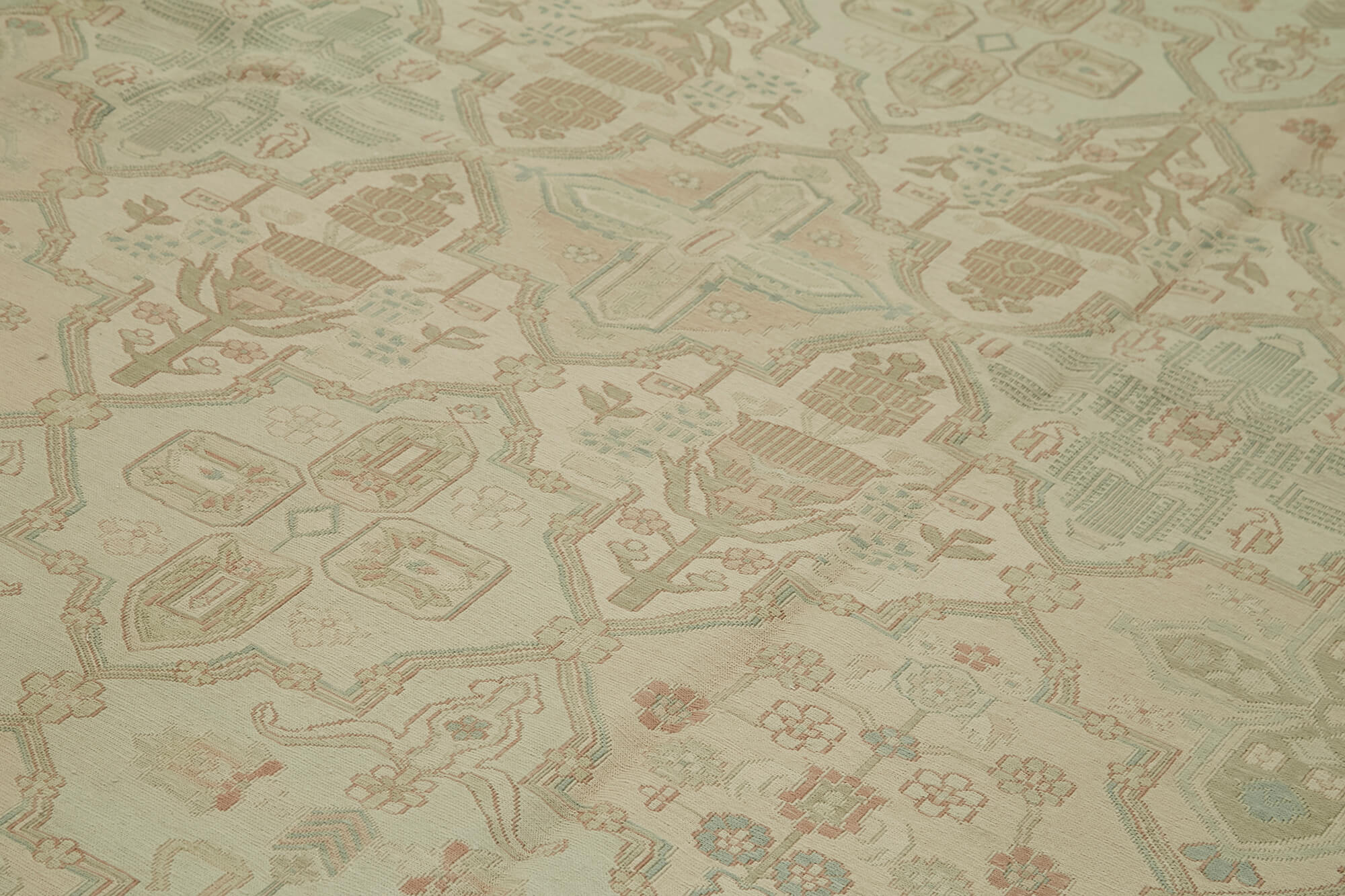 Handmade Wool Cotton Rug | Vintage Turkish Carpet, Soft Wool Carpet, Neutral Color Rug 9'4''x13'4''