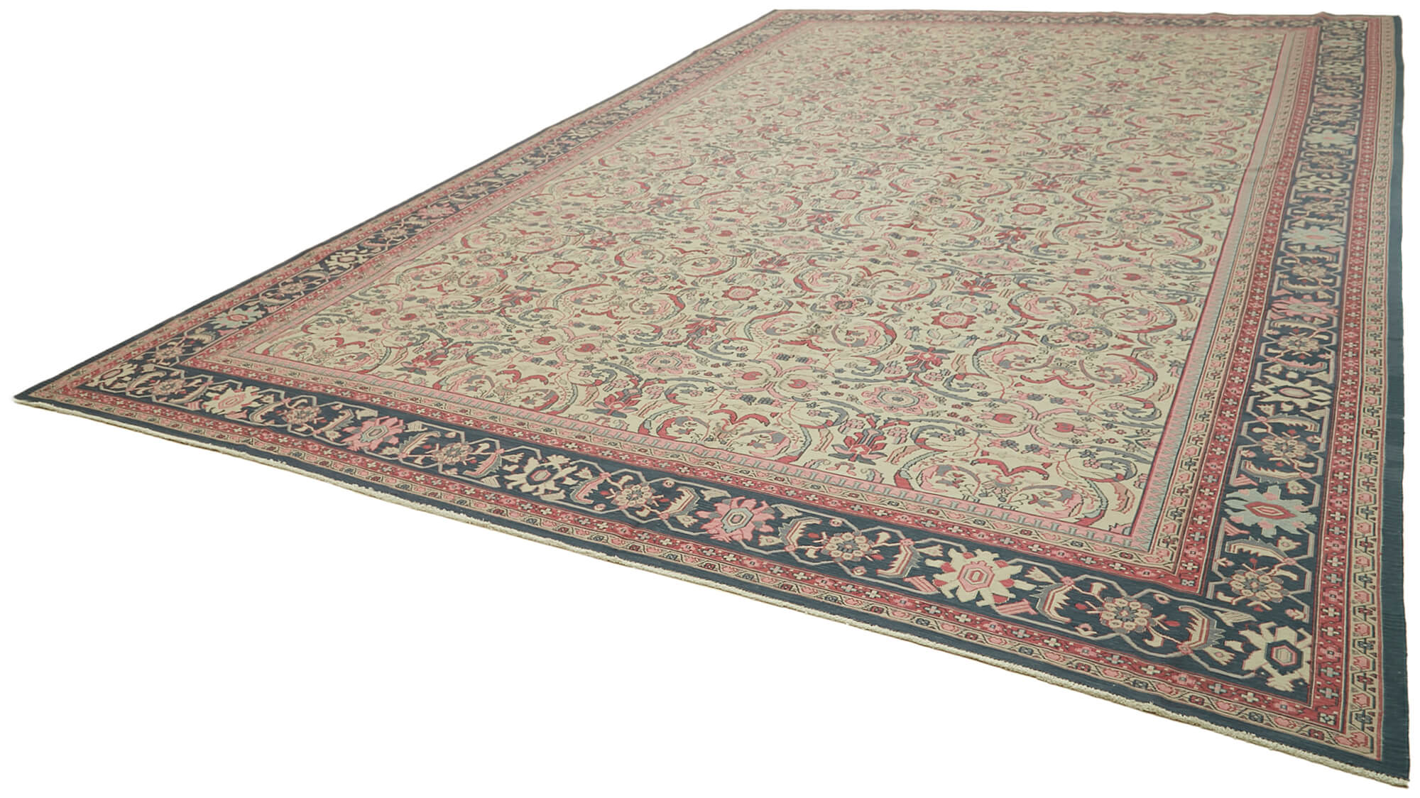 Handmade Wool Cotton Rug – Classic Beige Large Vintage Turkish Carpet 11'5''x17'6''