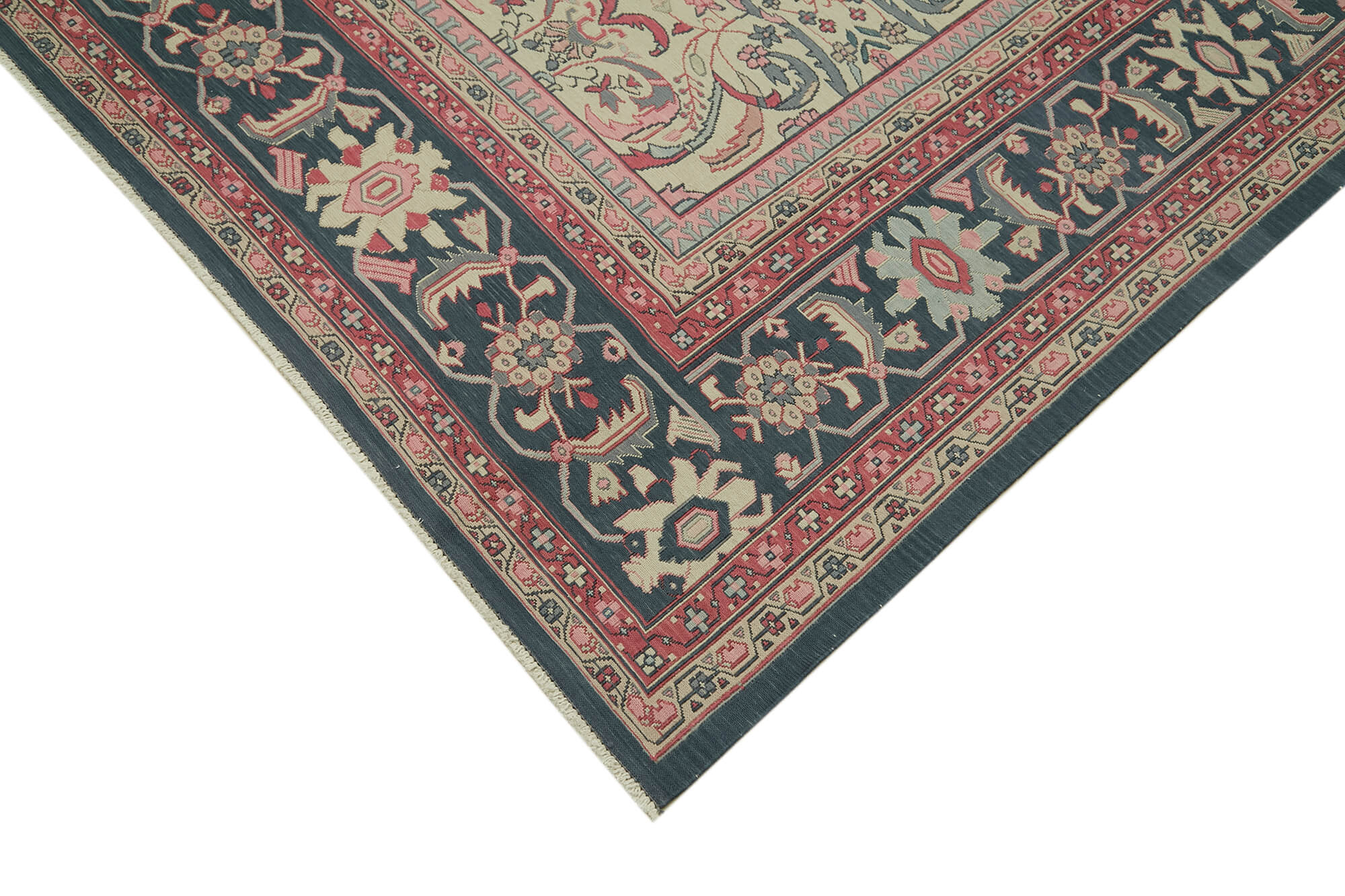 Handmade Wool Cotton Rug – Classic Beige Large Vintage Turkish Carpet 11'5''x17'6''