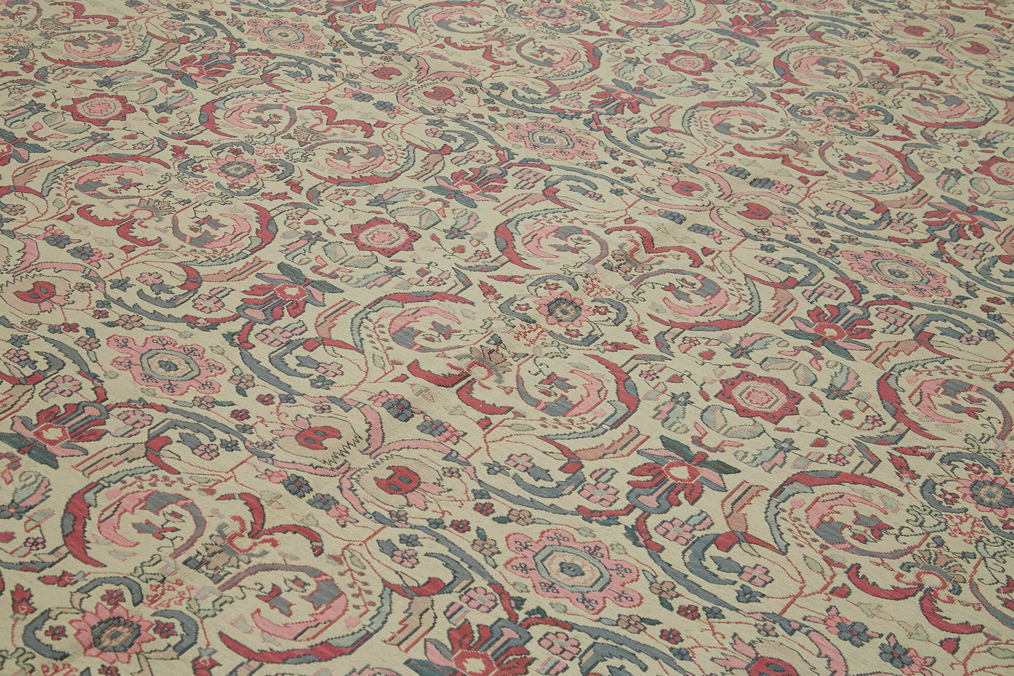 Handmade Wool Cotton Rug – Classic Beige Large Vintage Turkish Carpet 11'5''x17'6''