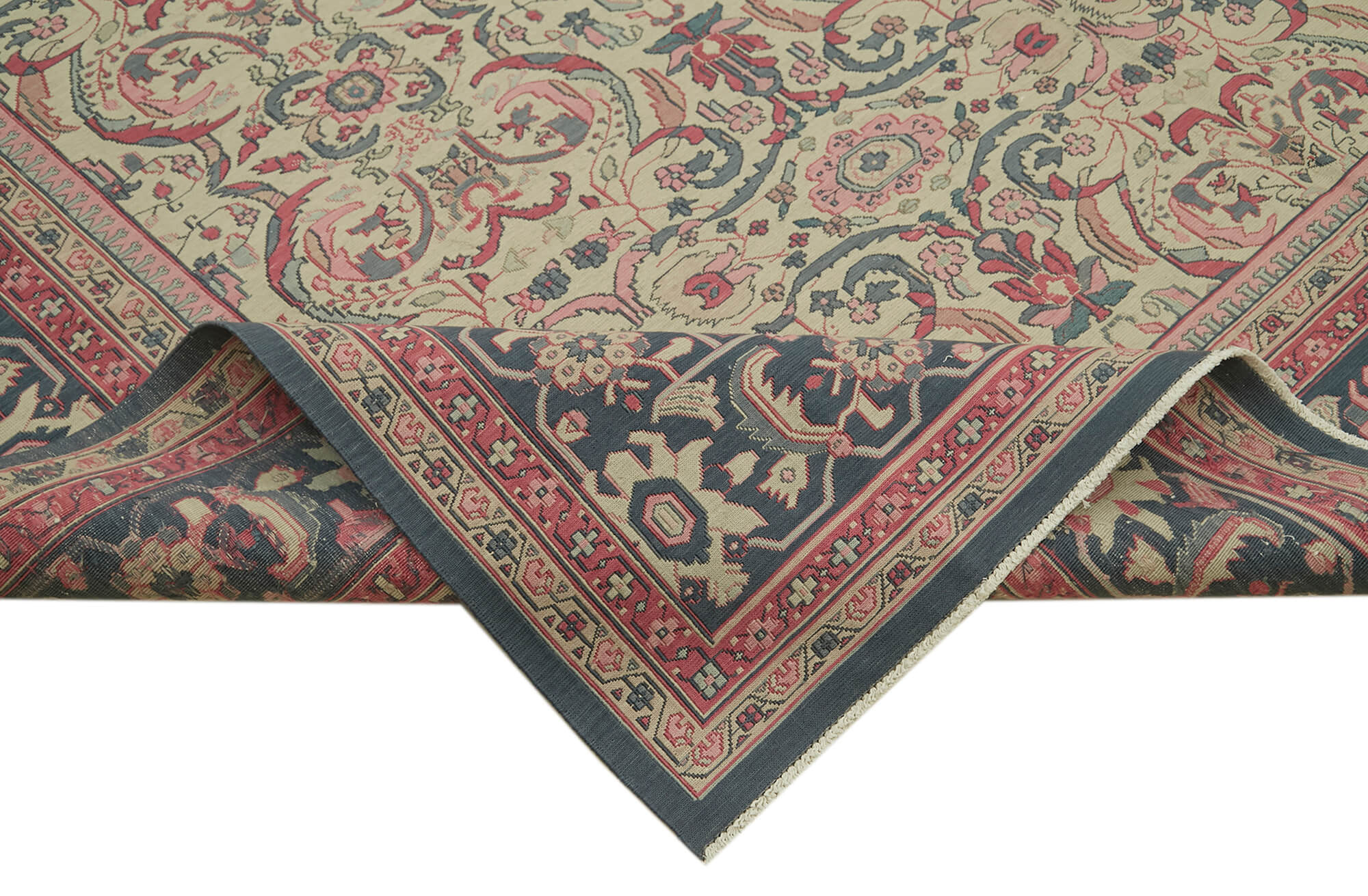 Handmade Wool Cotton Rug – Classic Beige Large Vintage Turkish Carpet 11'5''x17'6''