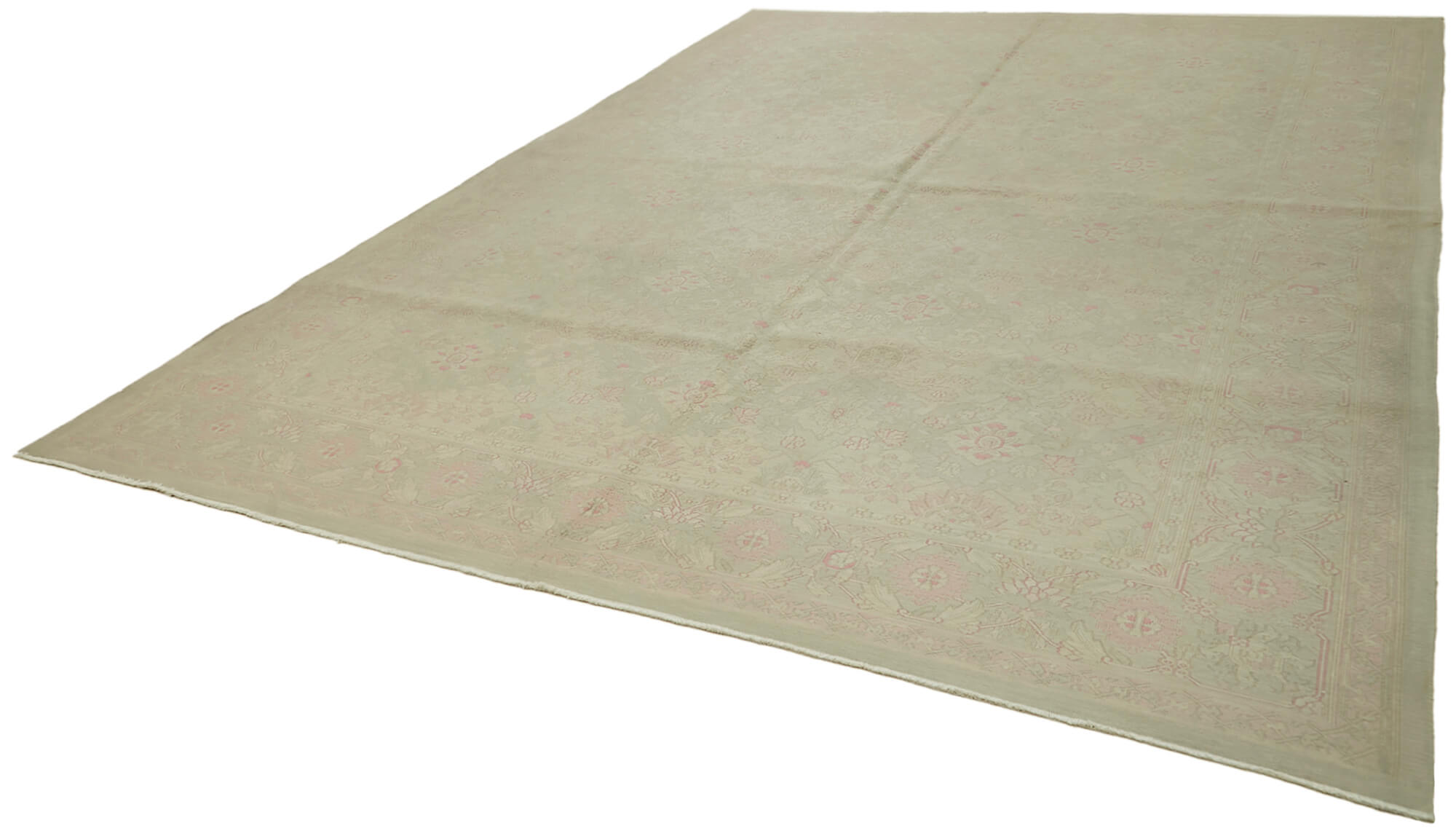 Handmade Wool Cotton Rug - Classic Beige Area Rug 9'4'' x 13'3'' Durable Blend