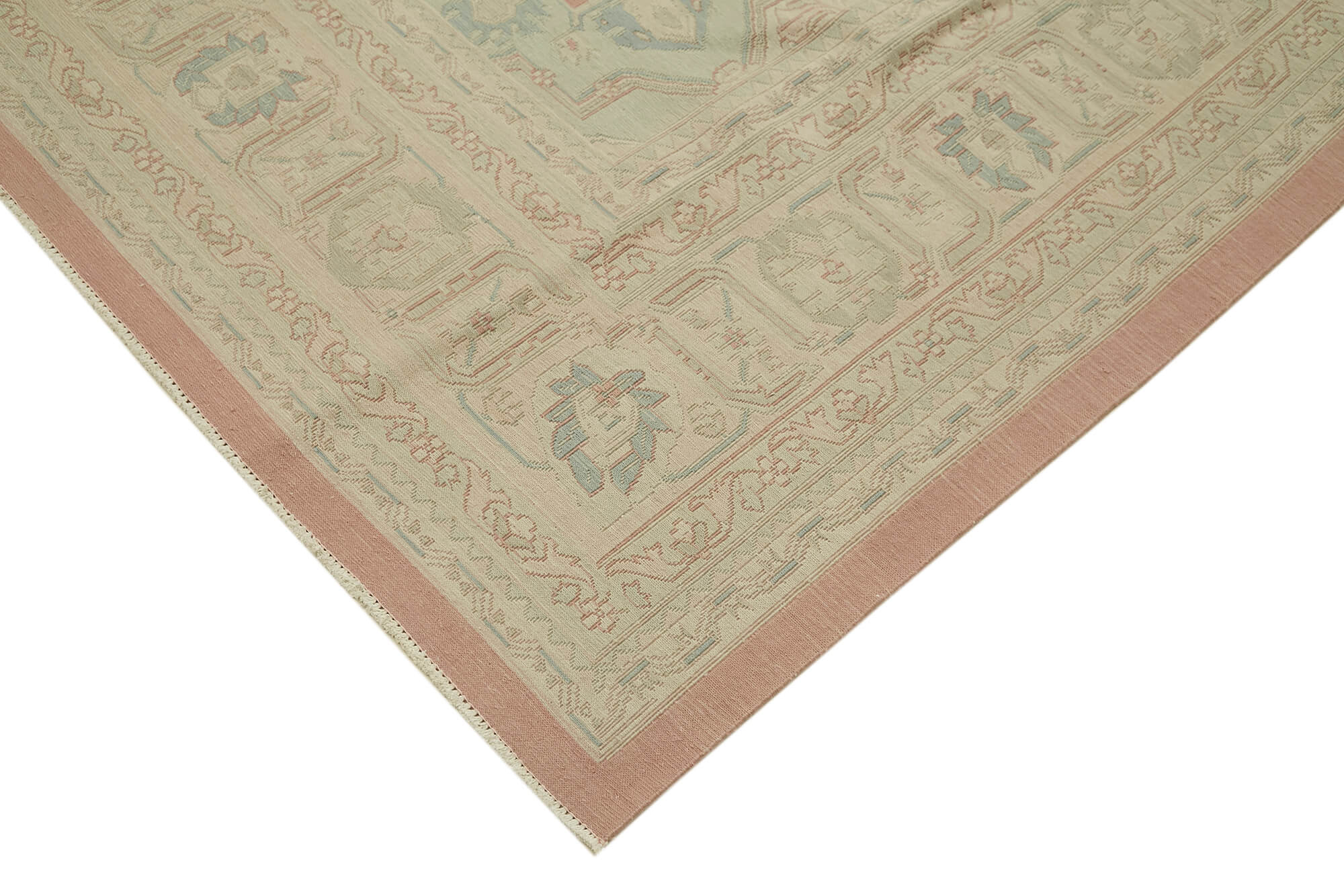 Handmade Wool Cotton Rug – Classic Beige Vintage Turkish Carpet 11'4''x14'8''