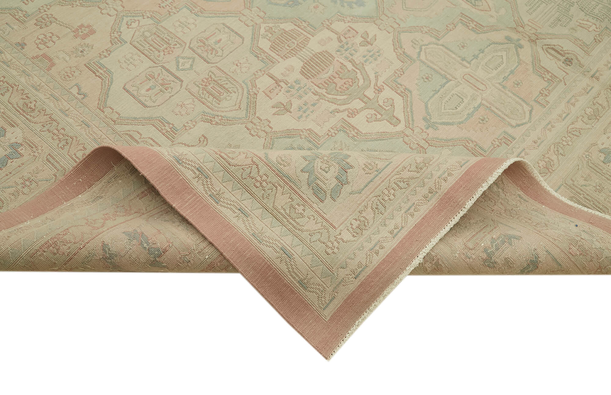 Handmade Wool Cotton Rug – Classic Beige Vintage Turkish Carpet 11'4''x14'8''