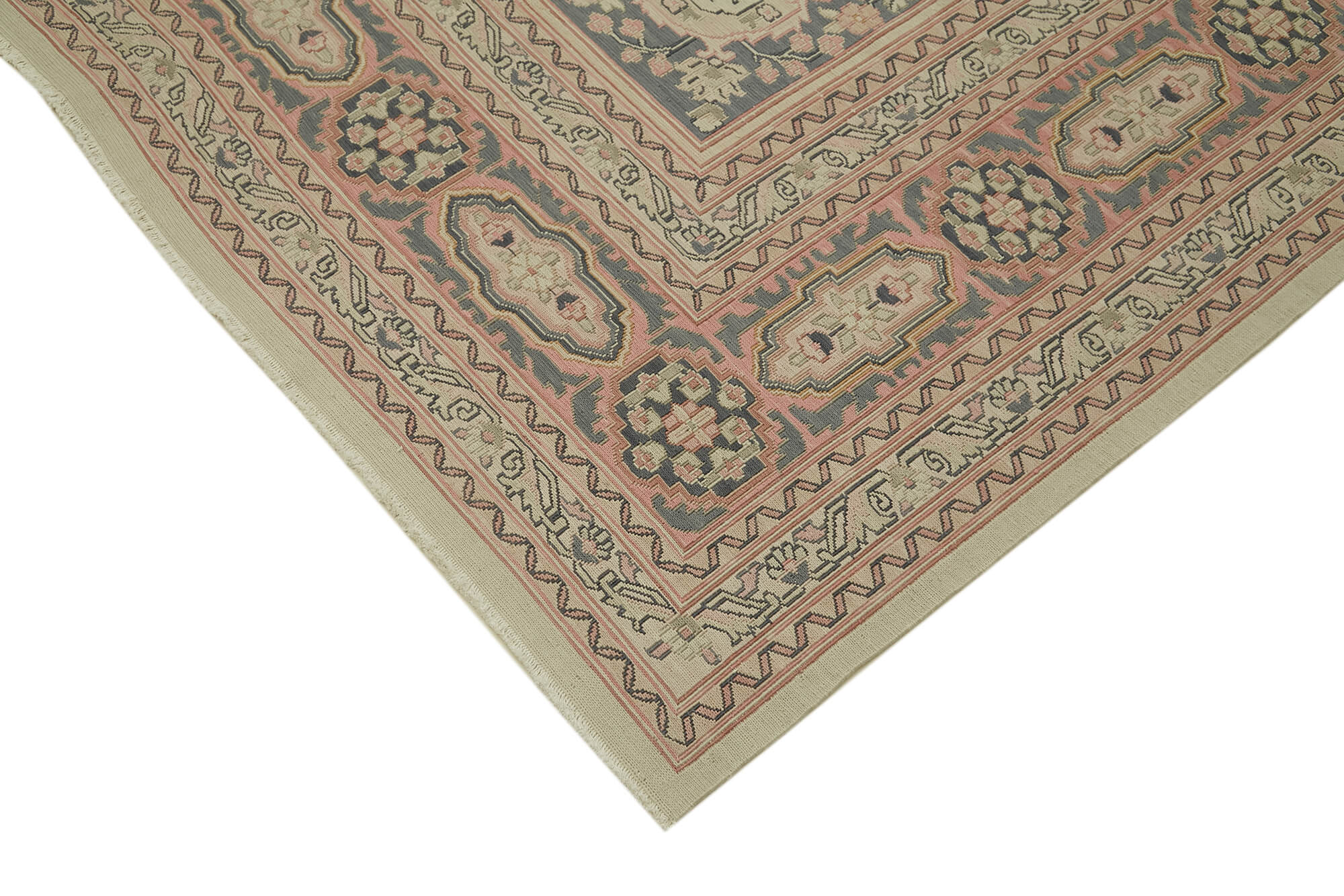 Handmade Wool Cotton Rug - Classic Beige Area Rug 8'4'' x 11'6'' | Vintage Turkish Carpet