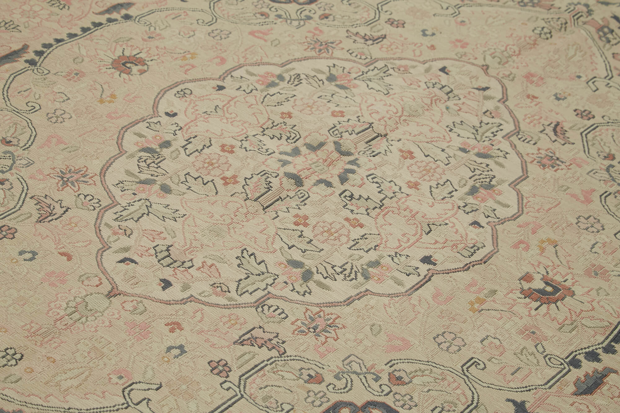 Handmade Wool Cotton Rug - Classic Beige Area Rug 8'4'' x 11'6'' | Vintage Turkish Carpet