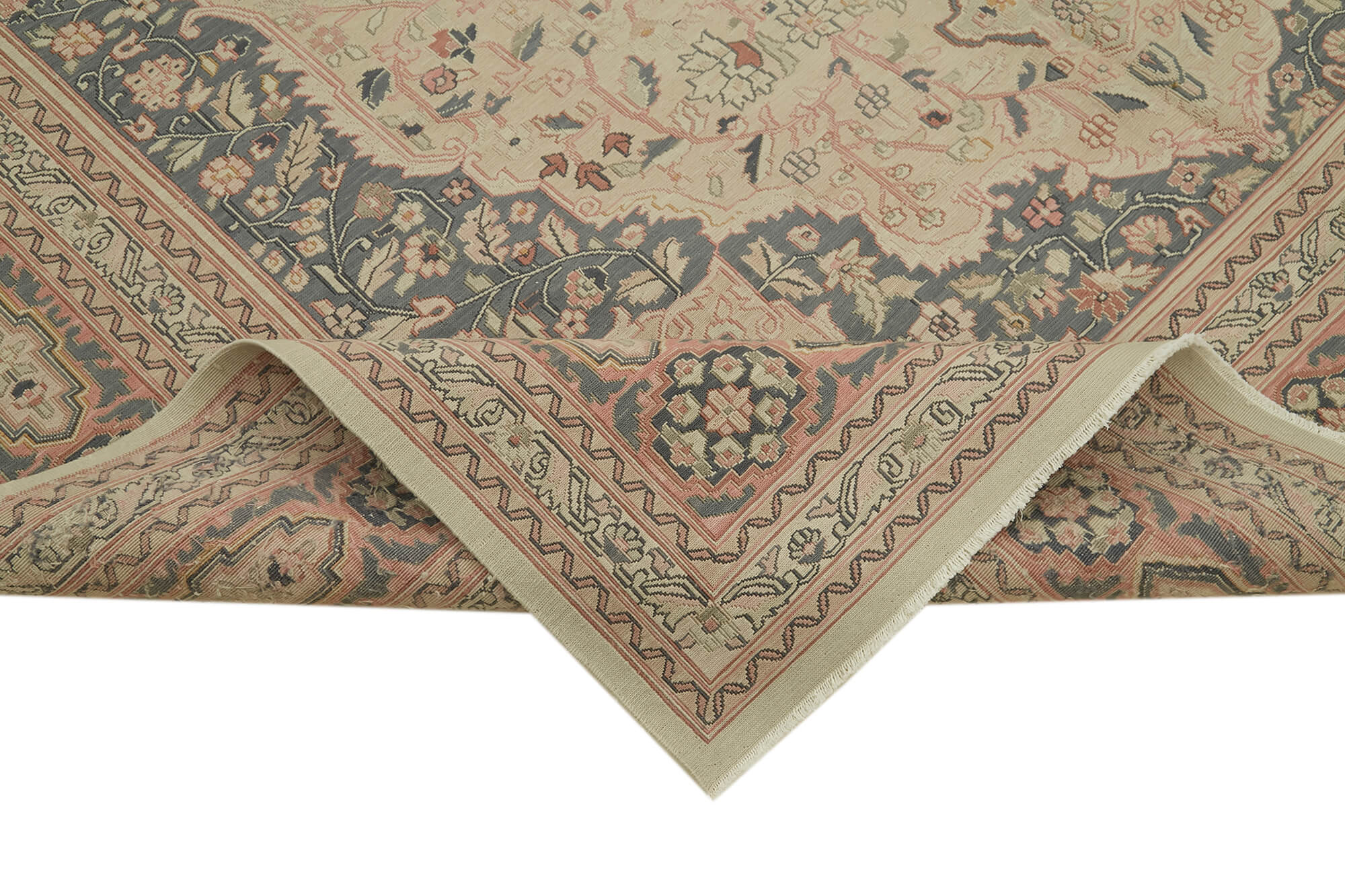 Handmade Wool Cotton Rug - Classic Beige Area Rug 8'4'' x 11'6'' | Vintage Turkish Carpet
