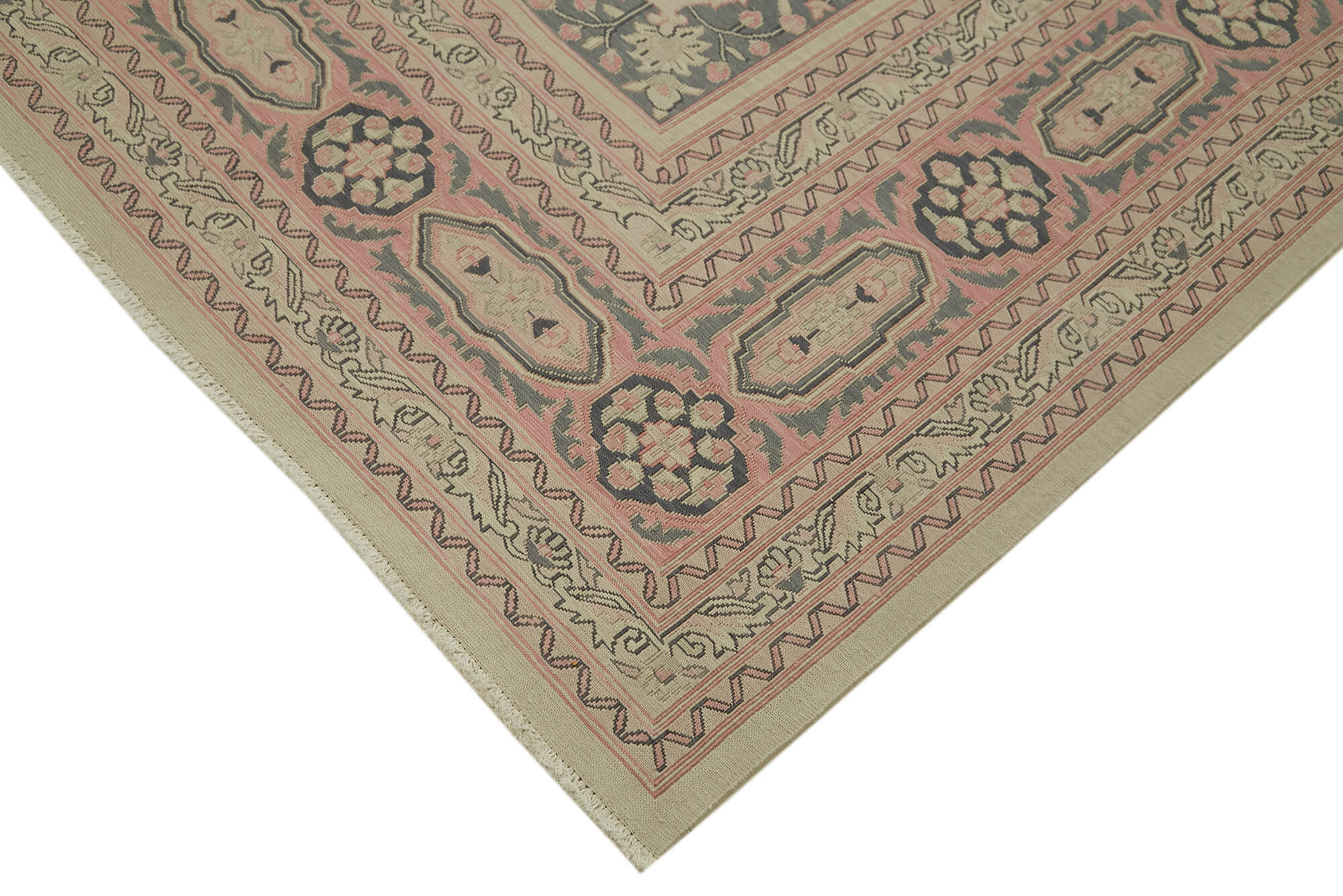 Handmade Wool Cotton Rug – Classic Beige Carpet | Large 9'5'' x 13'5'' Vintage Area Rug