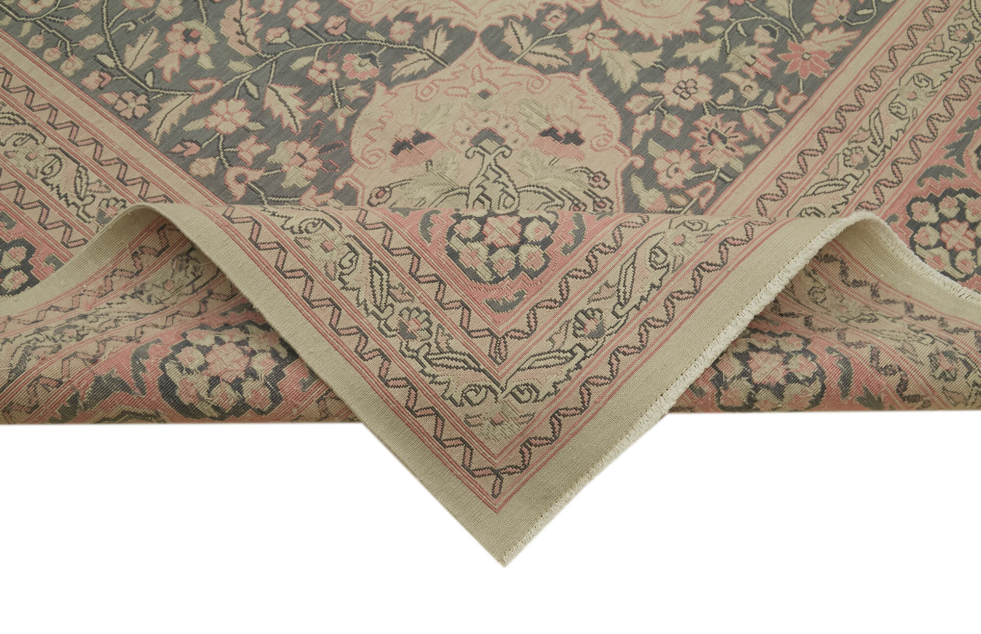 Handmade Wool Cotton Rug – Classic Beige Carpet | Large 9'5'' x 13'5'' Vintage Area Rug