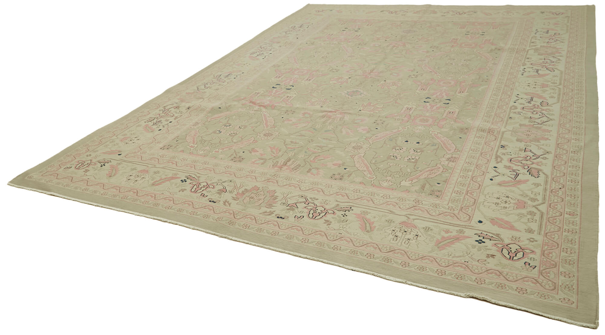 Handmade Wool Cotton Rug - Classic Beige Vintage Area Rug 9'6''x13'6'' | Soft Texture Carpet