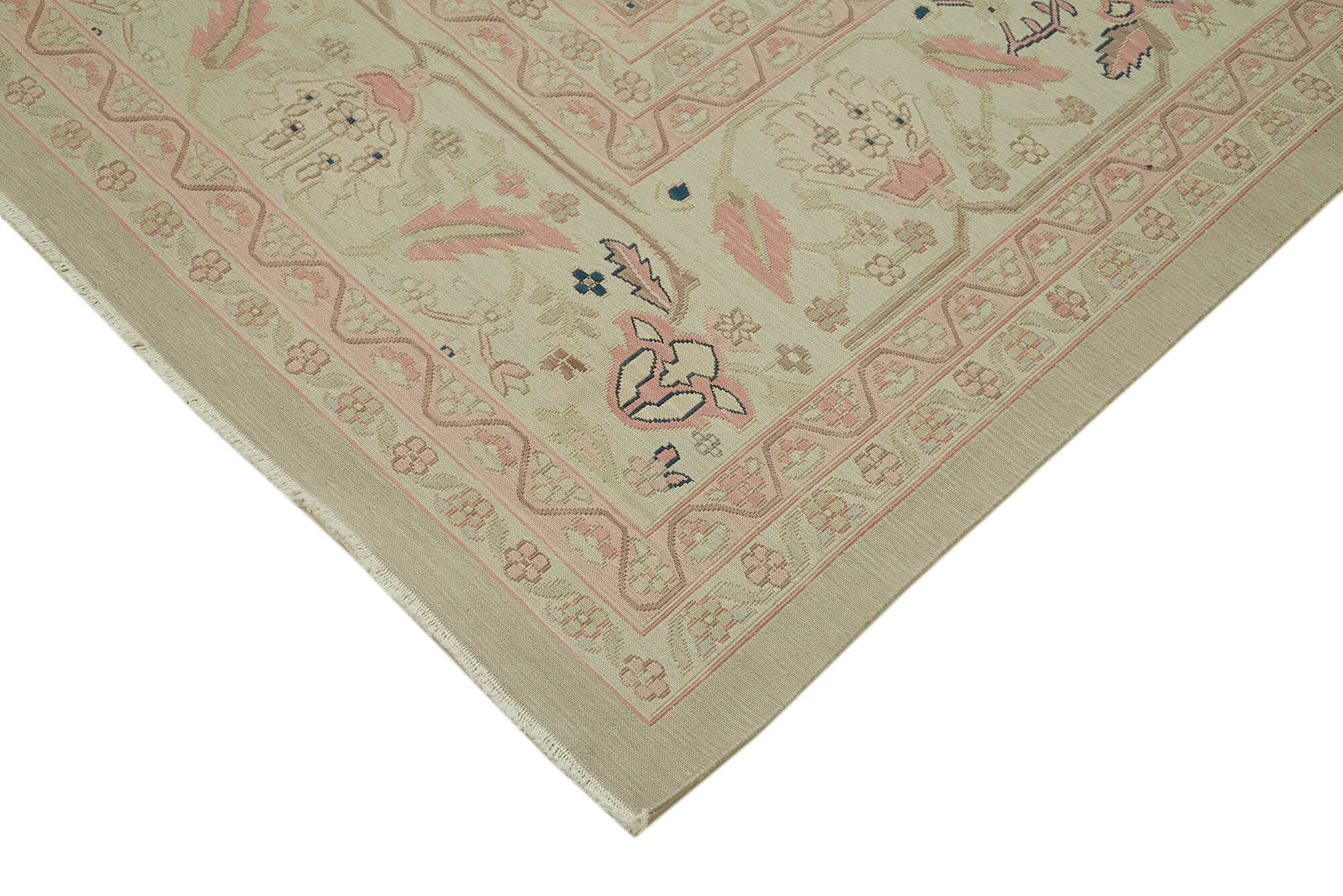 Handmade Wool Cotton Rug - Classic Beige Vintage Area Rug 9'6''x13'6'' | Soft Texture Carpet