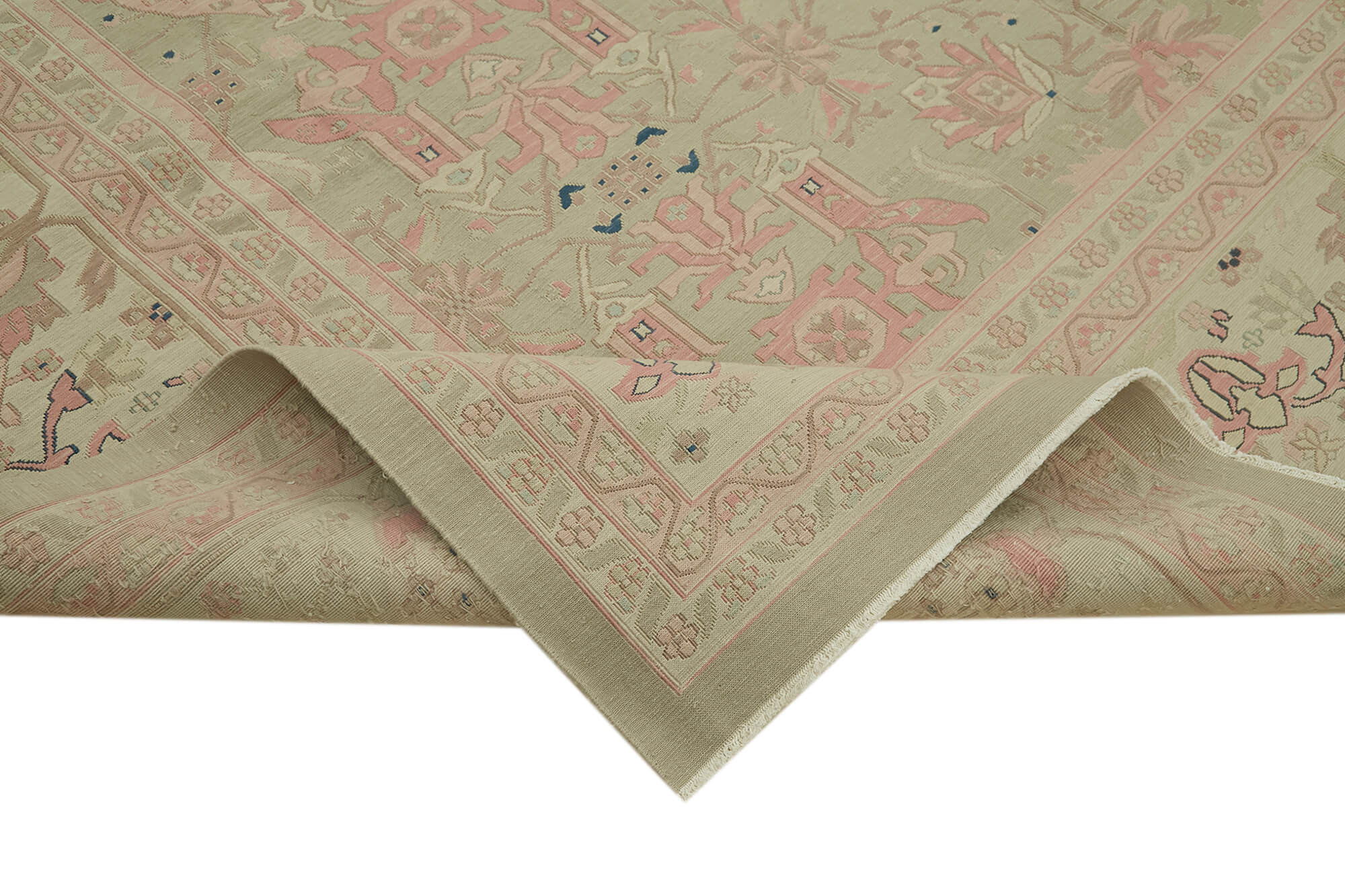 Handmade Wool Cotton Rug - Classic Beige Vintage Area Rug 9'6''x13'6'' | Soft Texture Carpet