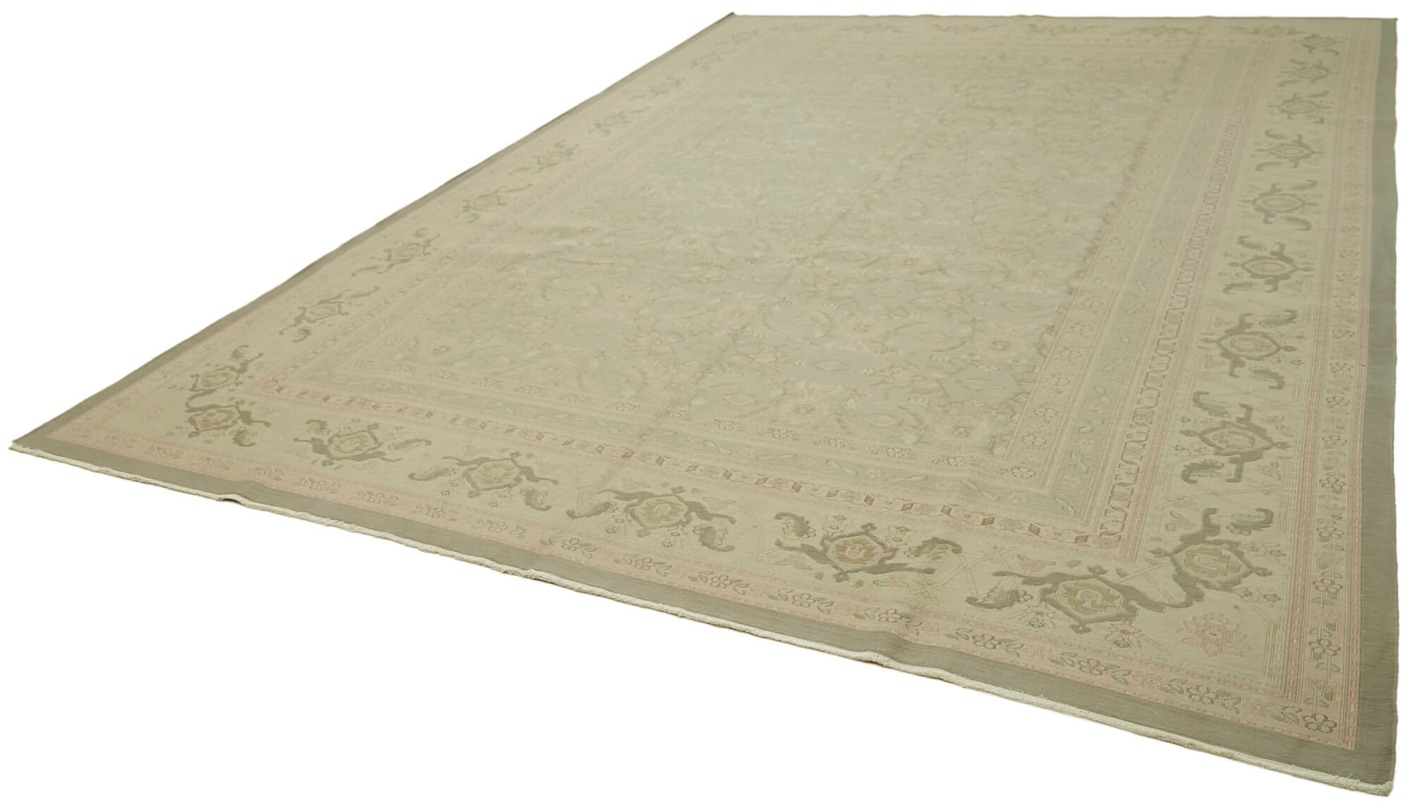 Handmade Wool Cotton Rug – Classic Beige Area Rug | Turkish Vintage Carpet 9'5''x13'5''