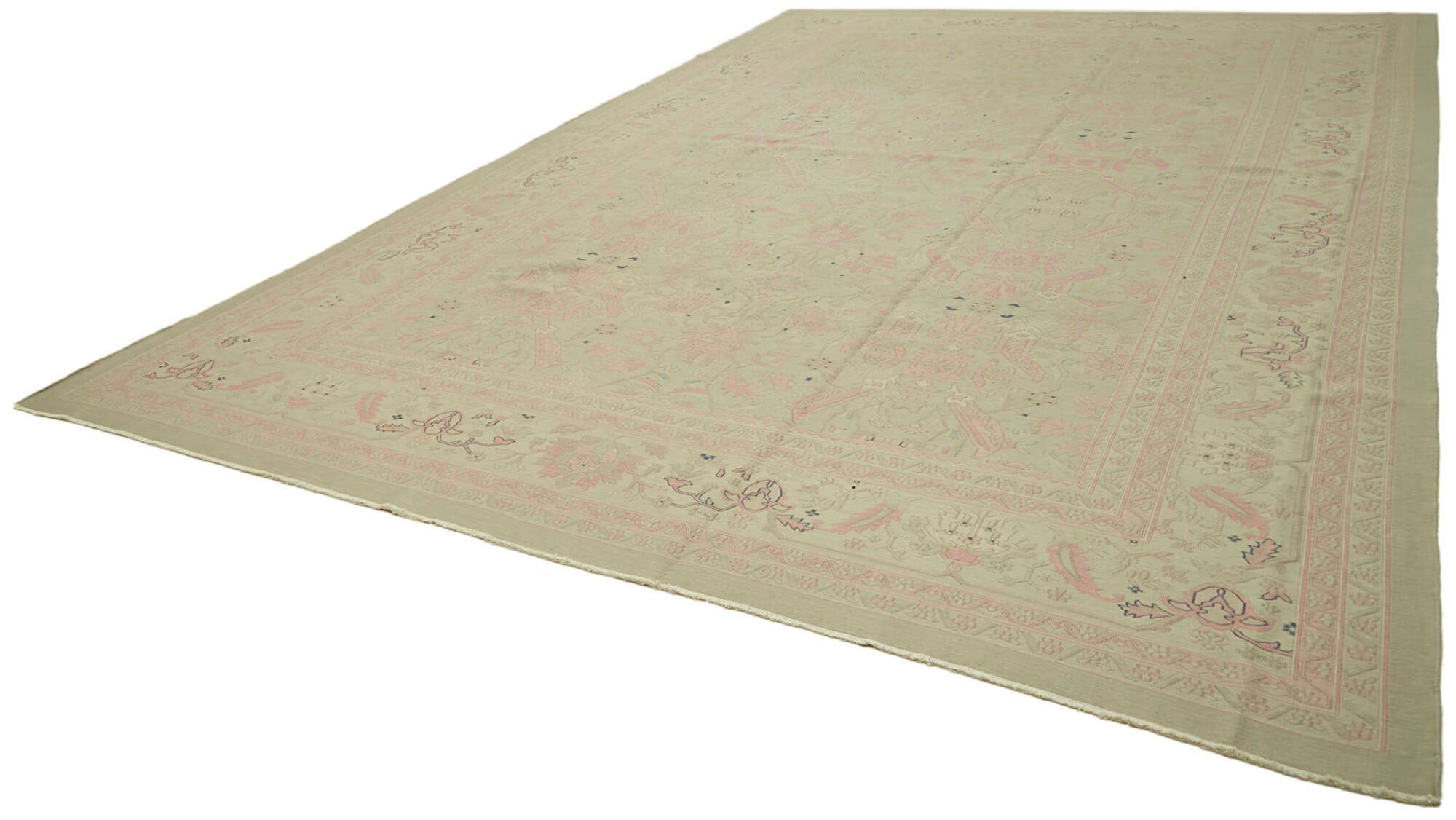 Handmade Wool Cotton Rug - Classic Beige Area Rug, Vintage Turkish Carpet 11'3''x17'1''