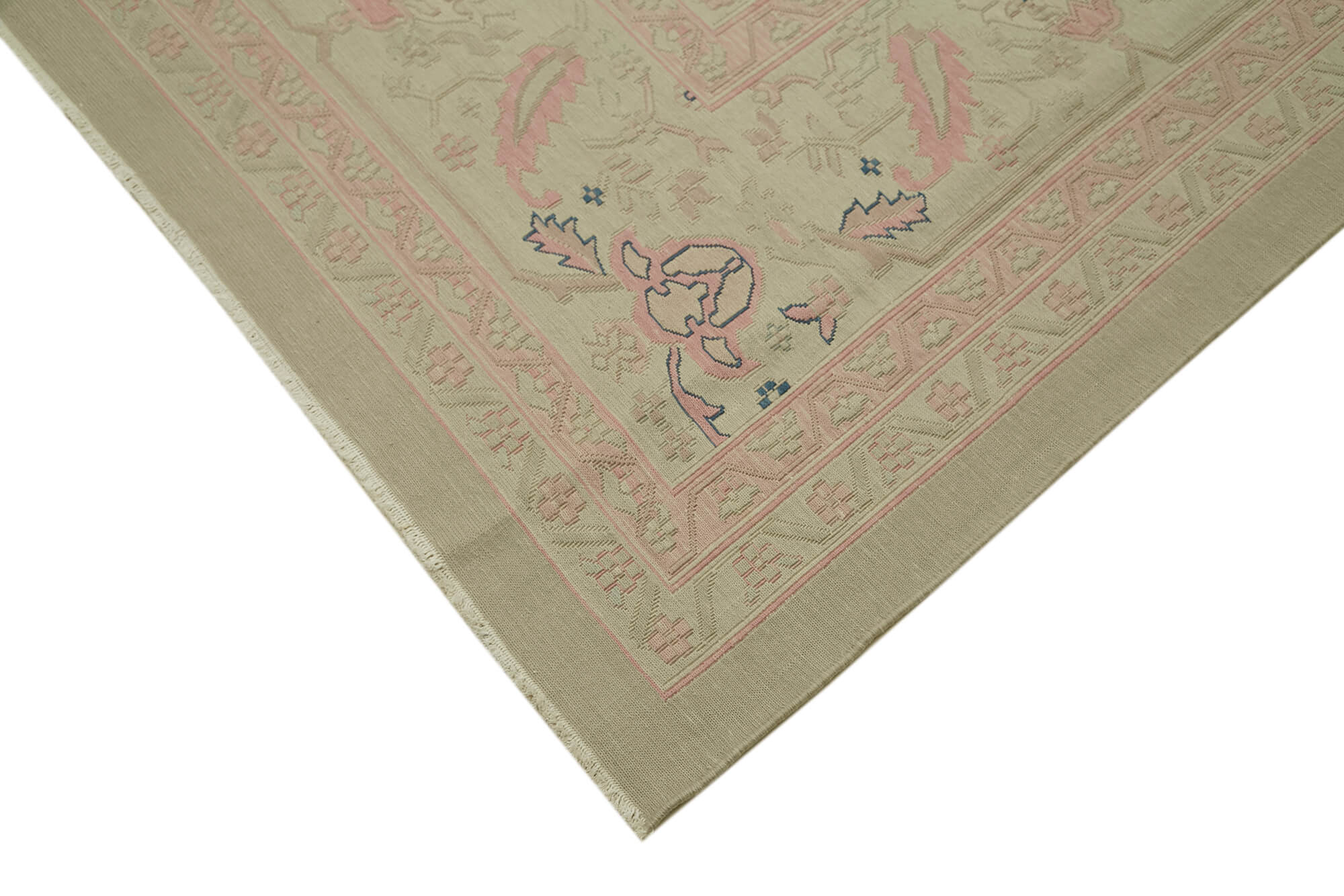 Handmade Wool Cotton Rug - Classic Beige Area Rug, Vintage Turkish Carpet 11'3''x17'1''