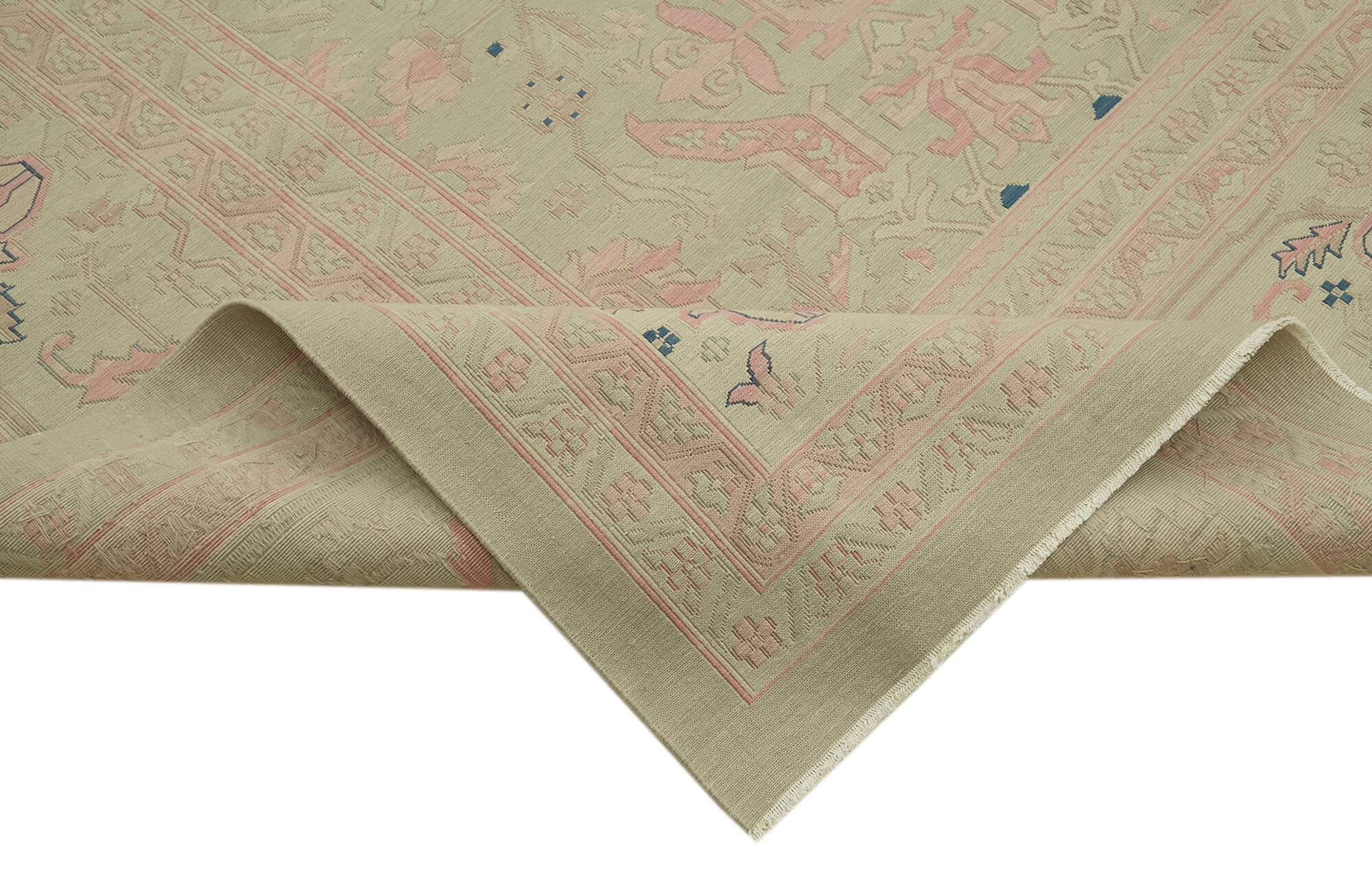 Handmade Wool Cotton Rug - Classic Beige Area Rug, Vintage Turkish Carpet 11'3''x17'1''