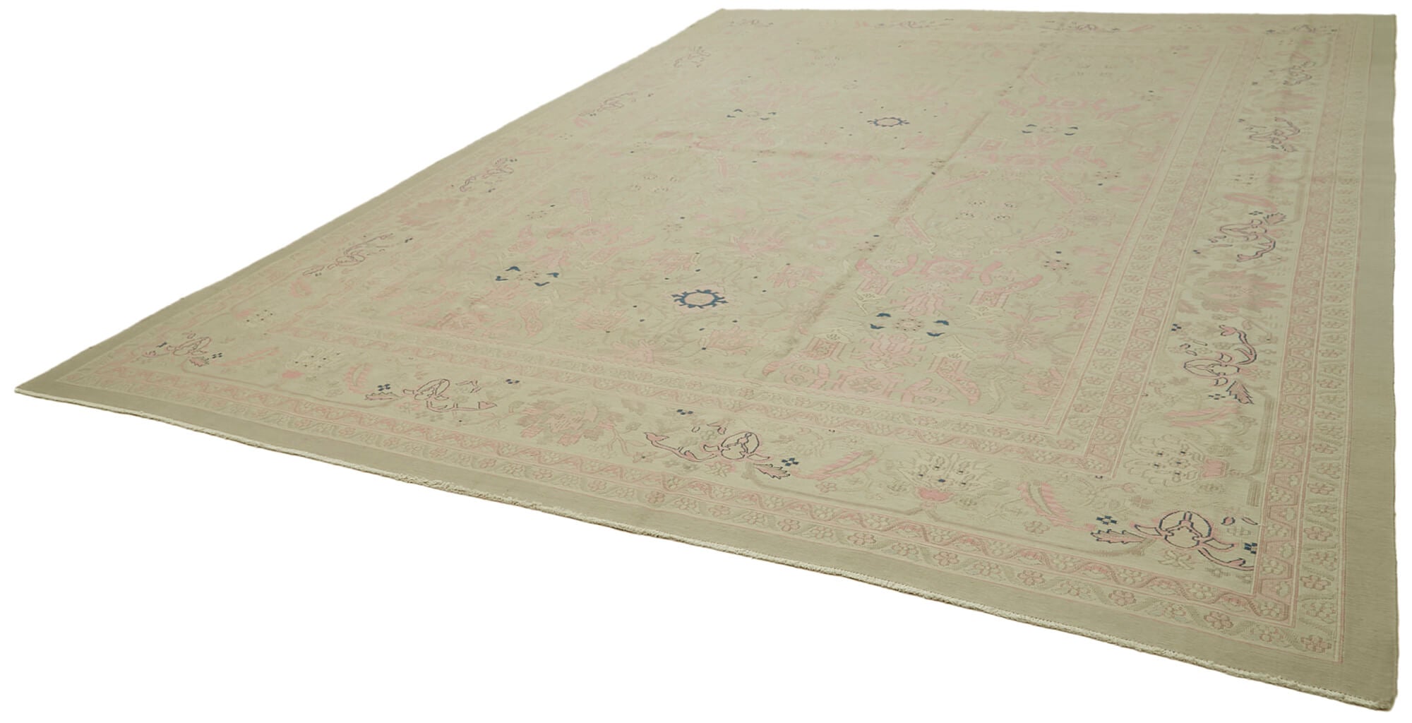 Handmade Wool Cotton Rug – Classic Beige Vintage Area Rug 11'3'' x 14'8''