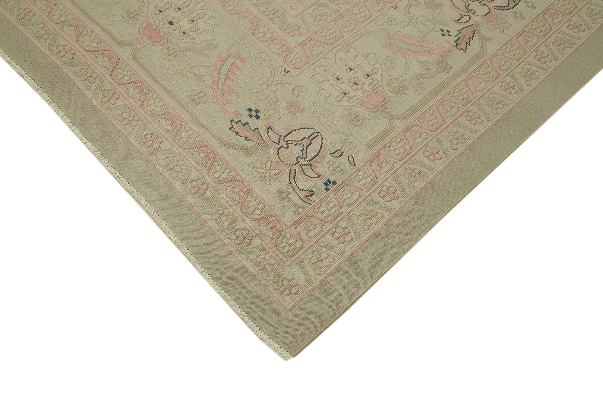 Handmade Wool Cotton Rug – Classic Beige Vintage Area Rug 11'3'' x 14'8''