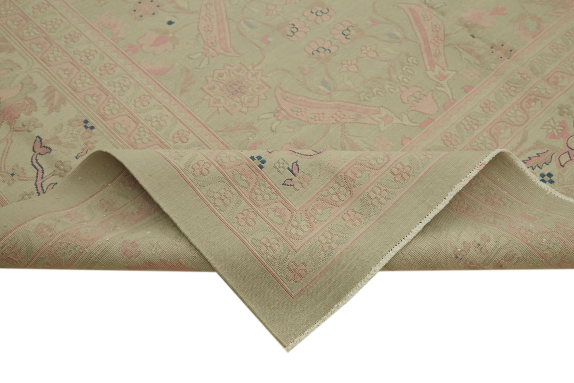 Handmade Wool Cotton Rug – Classic Beige Vintage Area Rug 11'3'' x 14'8''