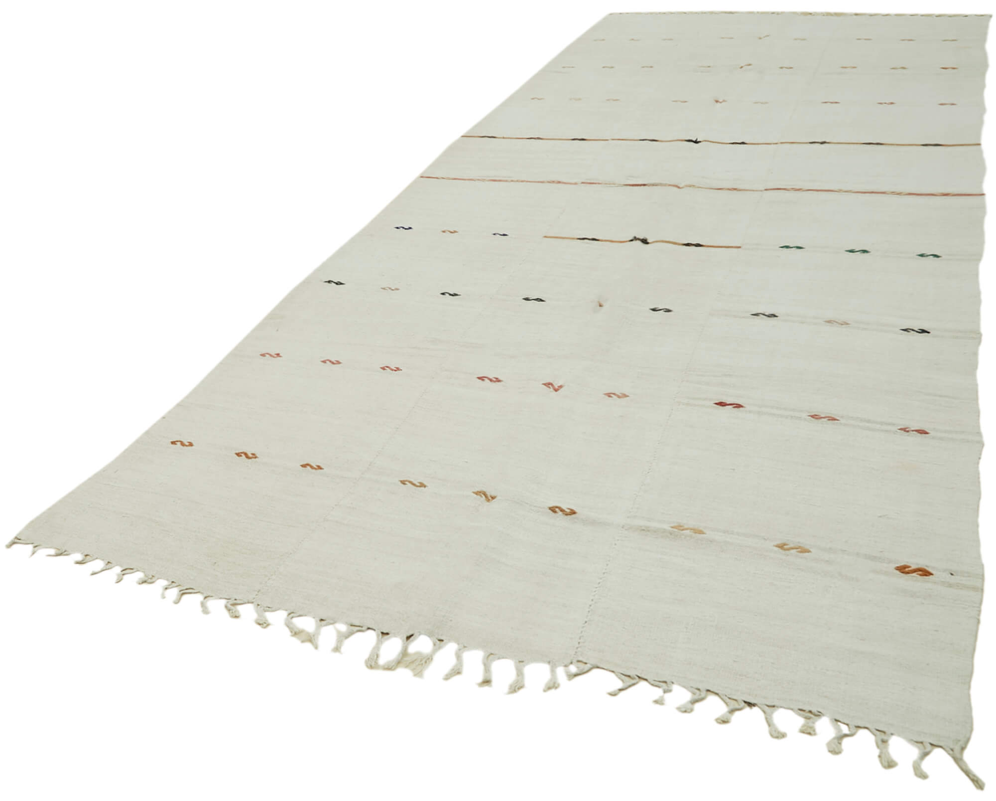 Handmade Hemp Rug - Kendir White Geometric Area Rug 6'1'' x 15'4'' Durable Natural Fiber