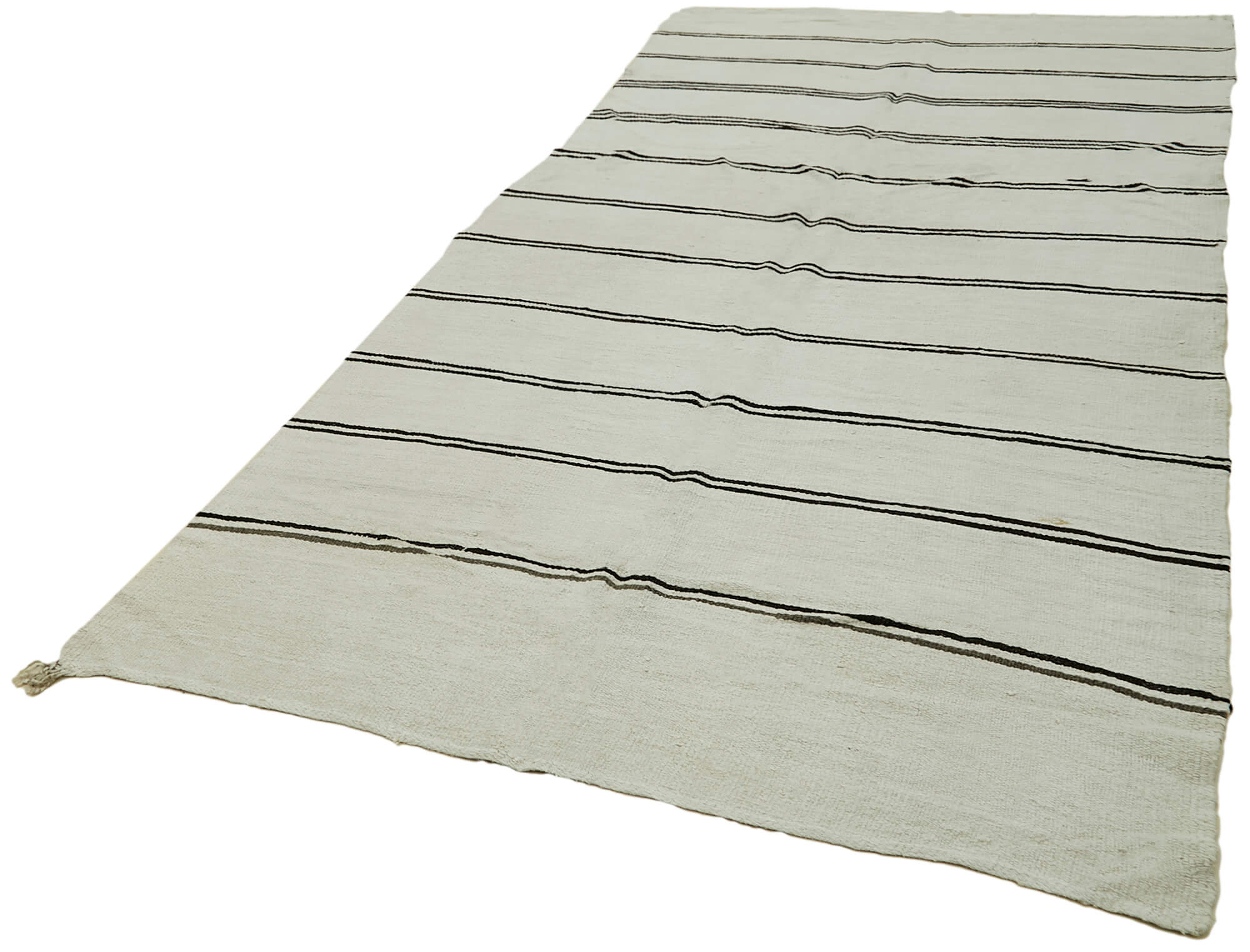 Handmade Hemp Rug – Kendir White Geometric Area Rug 5'5'' x 12'2'' | Cotton Wool Blend