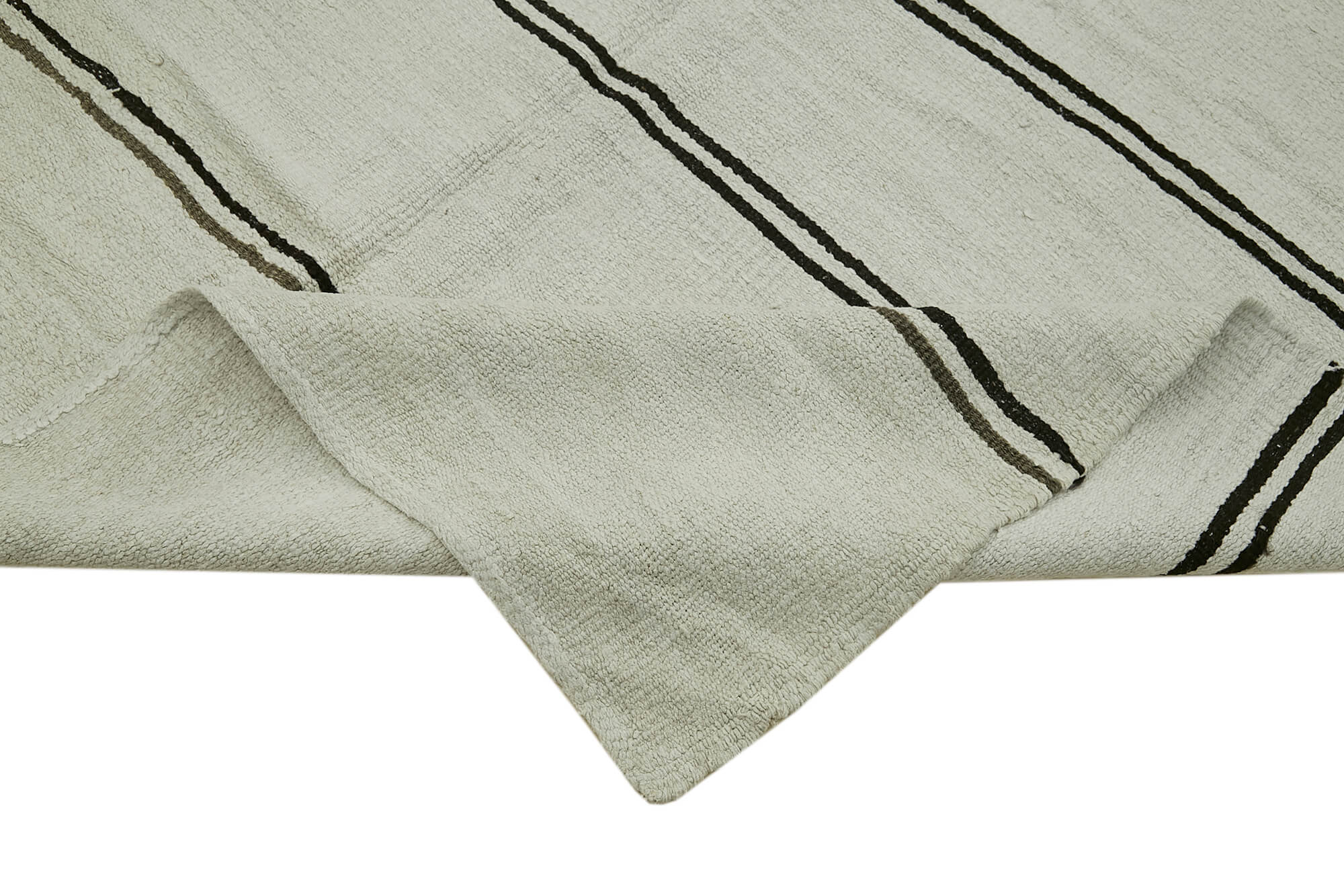 Handmade Hemp Rug – Kendir White Geometric Area Rug 5'5'' x 12'2'' | Cotton Wool Blend