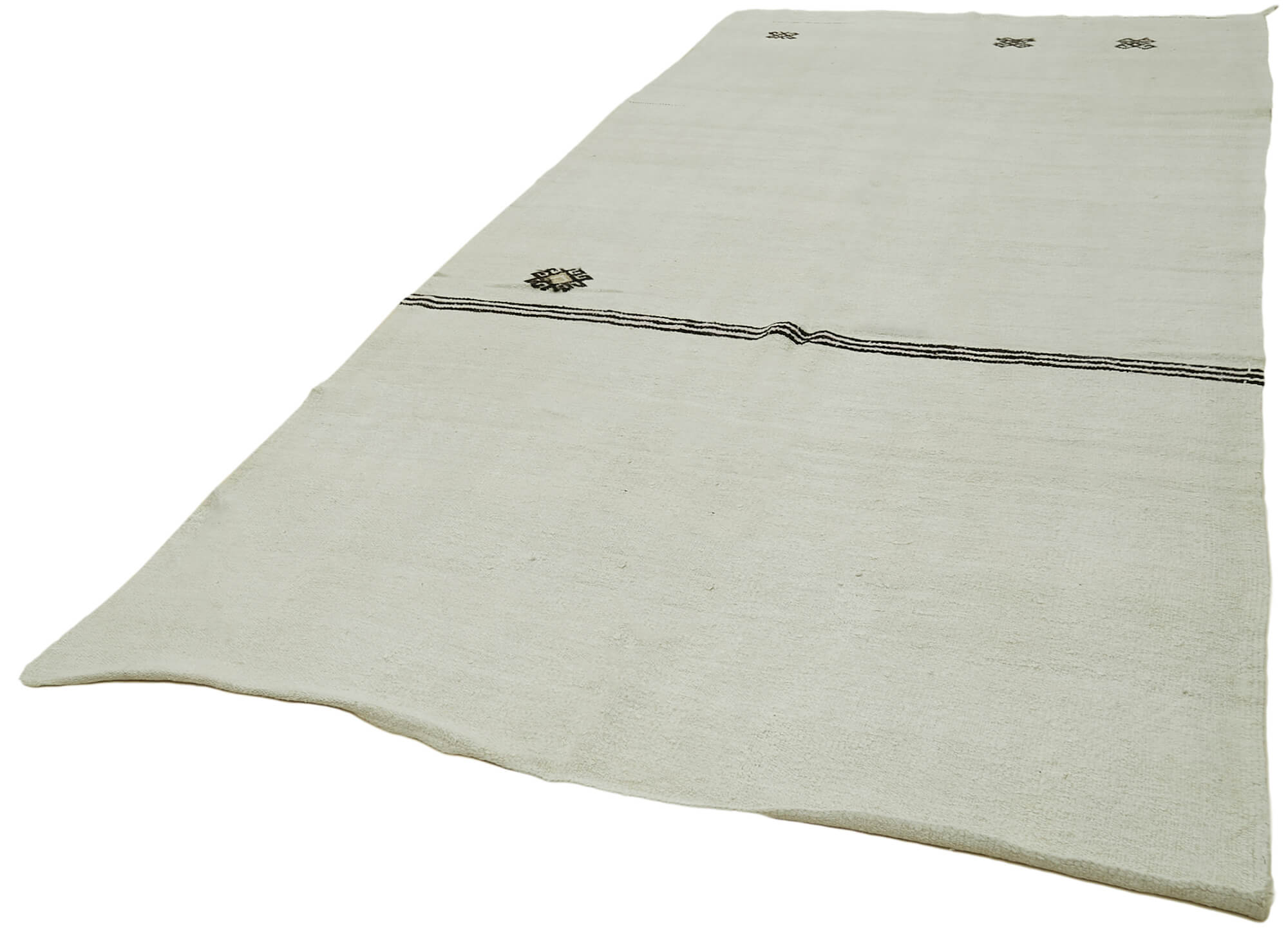 Handmade Hemp Rug – White Geometric Area Rug With Turkish Wool & Cotton Blend