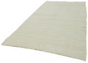 Handmade Hemp Rug - Kendir White Geometric Area Rug 6'1'' x 12'11'' with Wool Cotton Blend