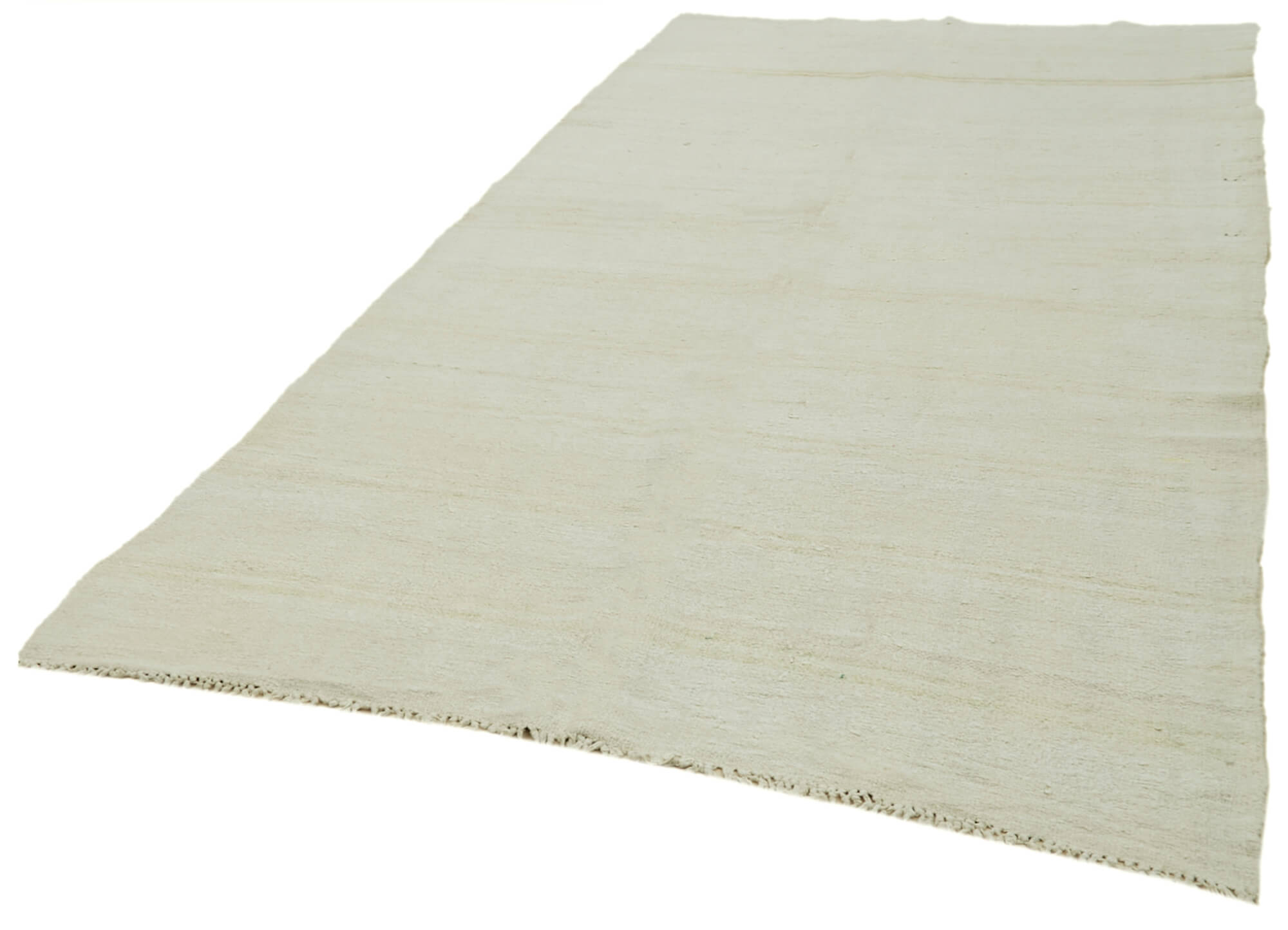 Handmade Hemp Rug - Kendir White Geometric Area Rug 6'1'' x 12'11'' with Wool Cotton Blend