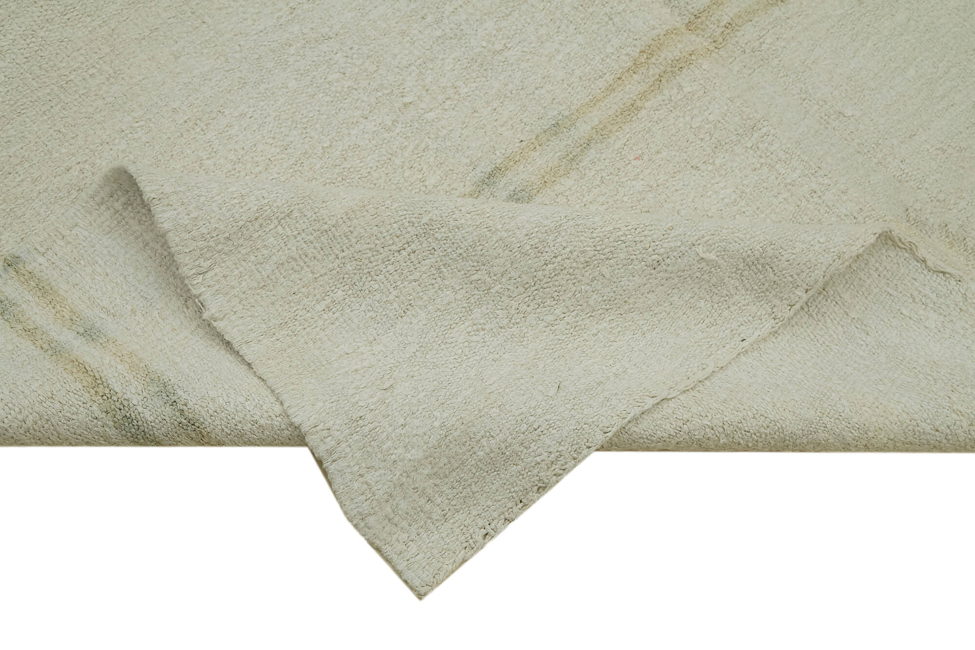 Handmade Hemp Rug - Kendir White Geometric Area Rug 6'1'' x 12'11'' with Wool Cotton Blend