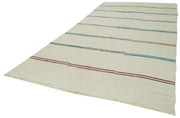 Handmade Hemp Rug – Kendir Beige Geometric Area Rug 6'9'' x 13'5'' with Organic Cotton Weave