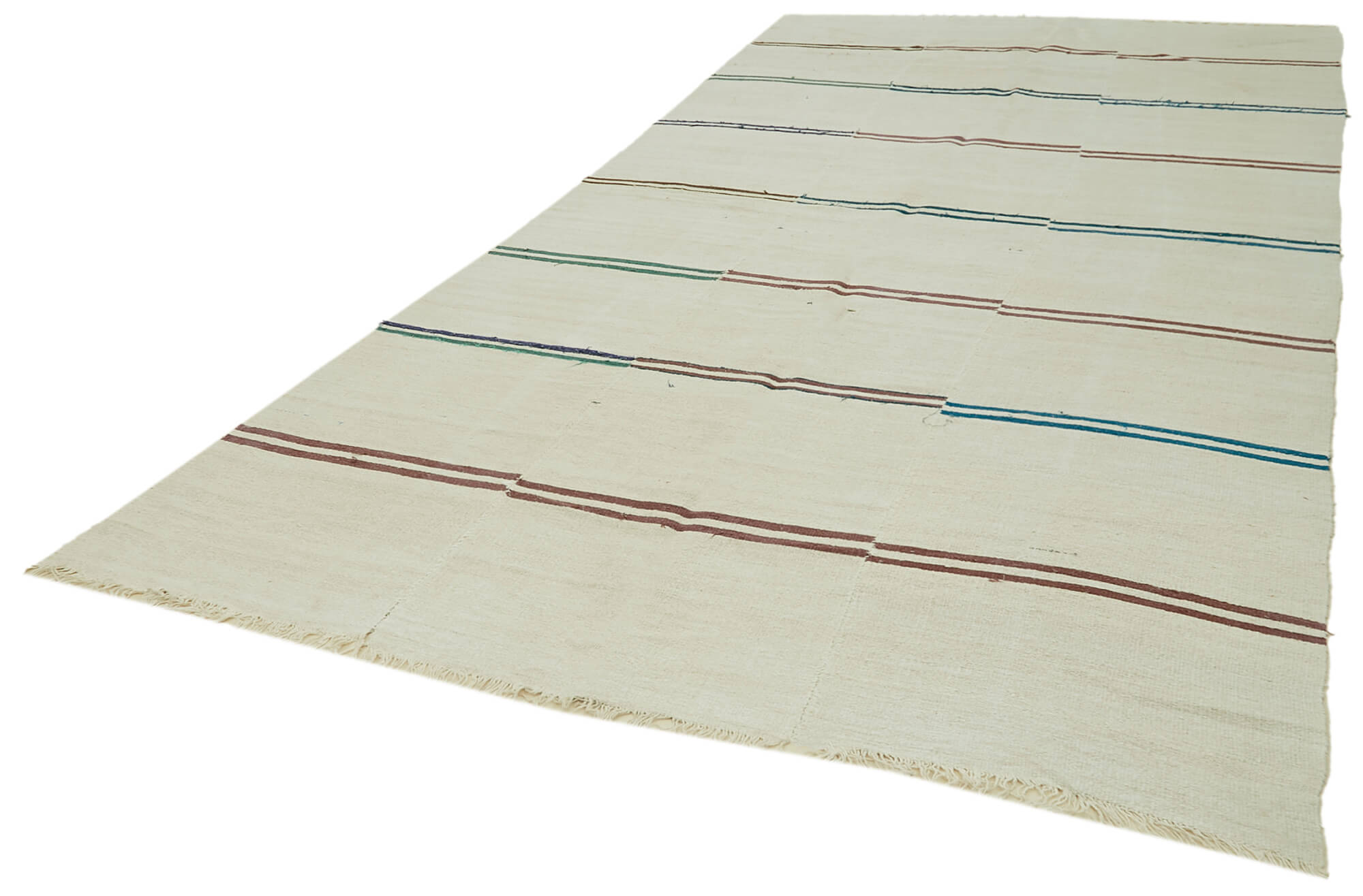 Handmade Hemp Rug – Kendir Beige Geometric Area Rug 6'9'' x 13'5'' with Organic Cotton Weave