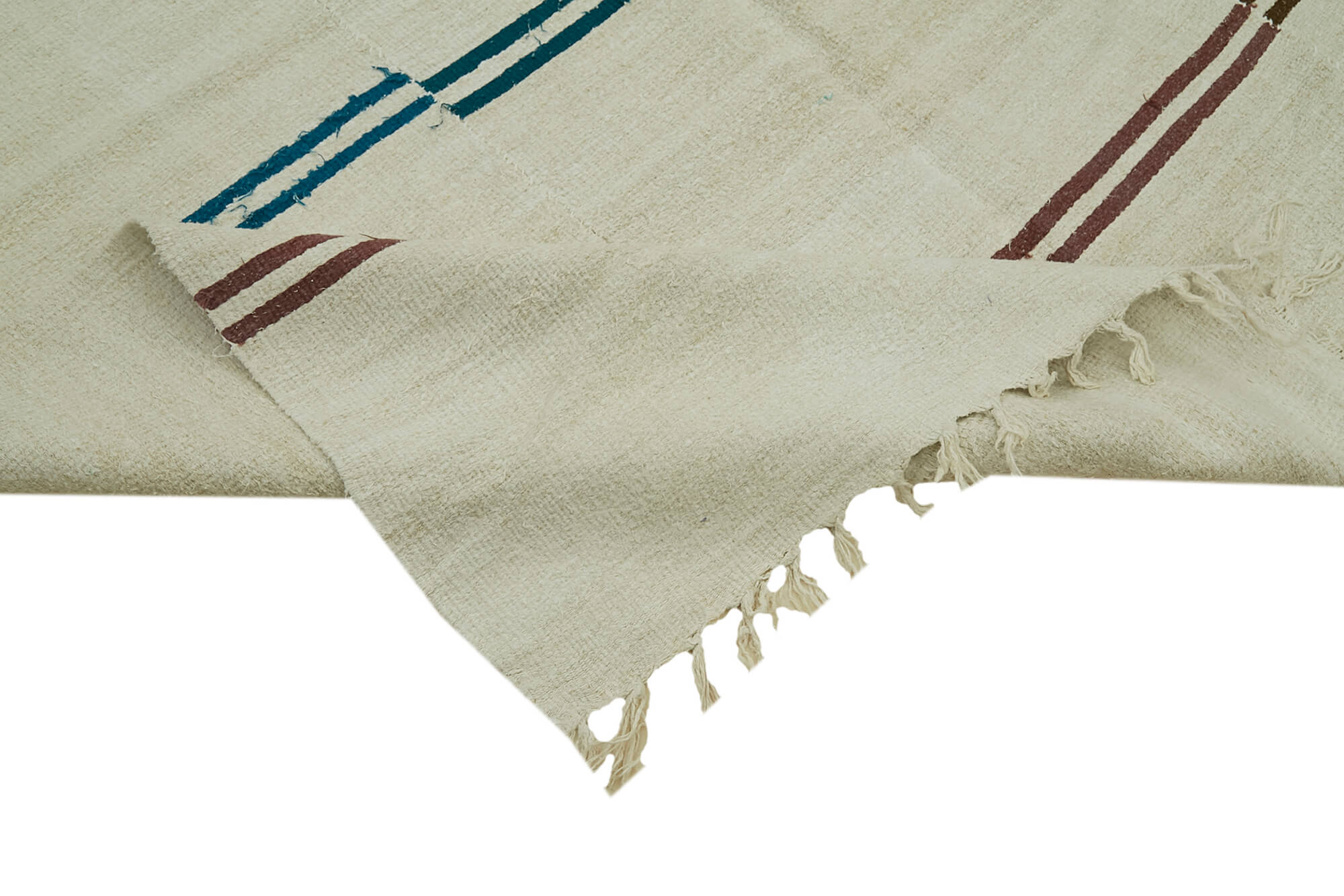 Handmade Hemp Rug – Kendir Beige Geometric Area Rug 6'9'' x 13'5'' with Organic Cotton Weave