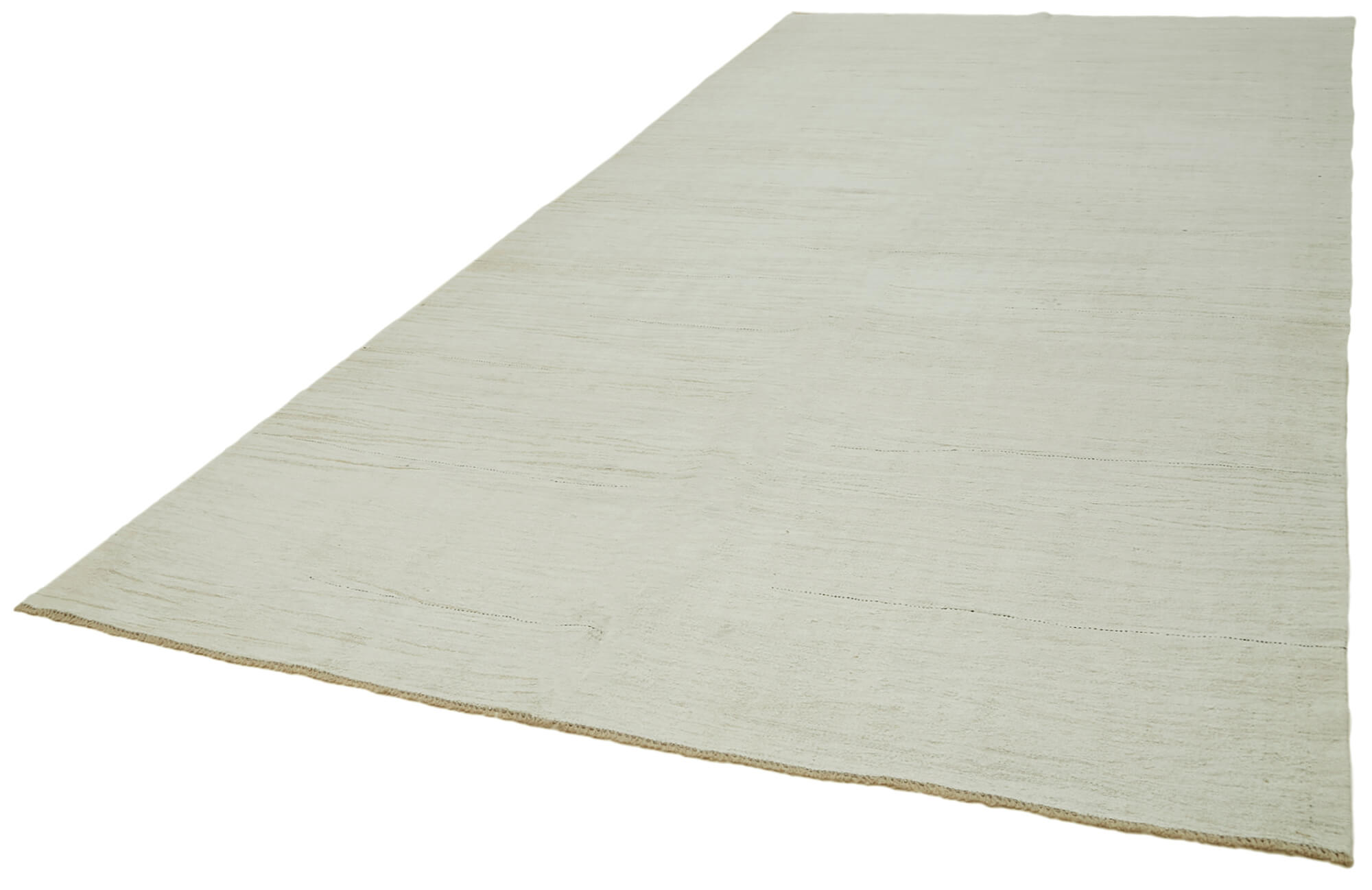 Handmade Hemp Rug – White Geometric Area Rug with Durable Wool Cotton Blend, 7'4'' x 14'8''