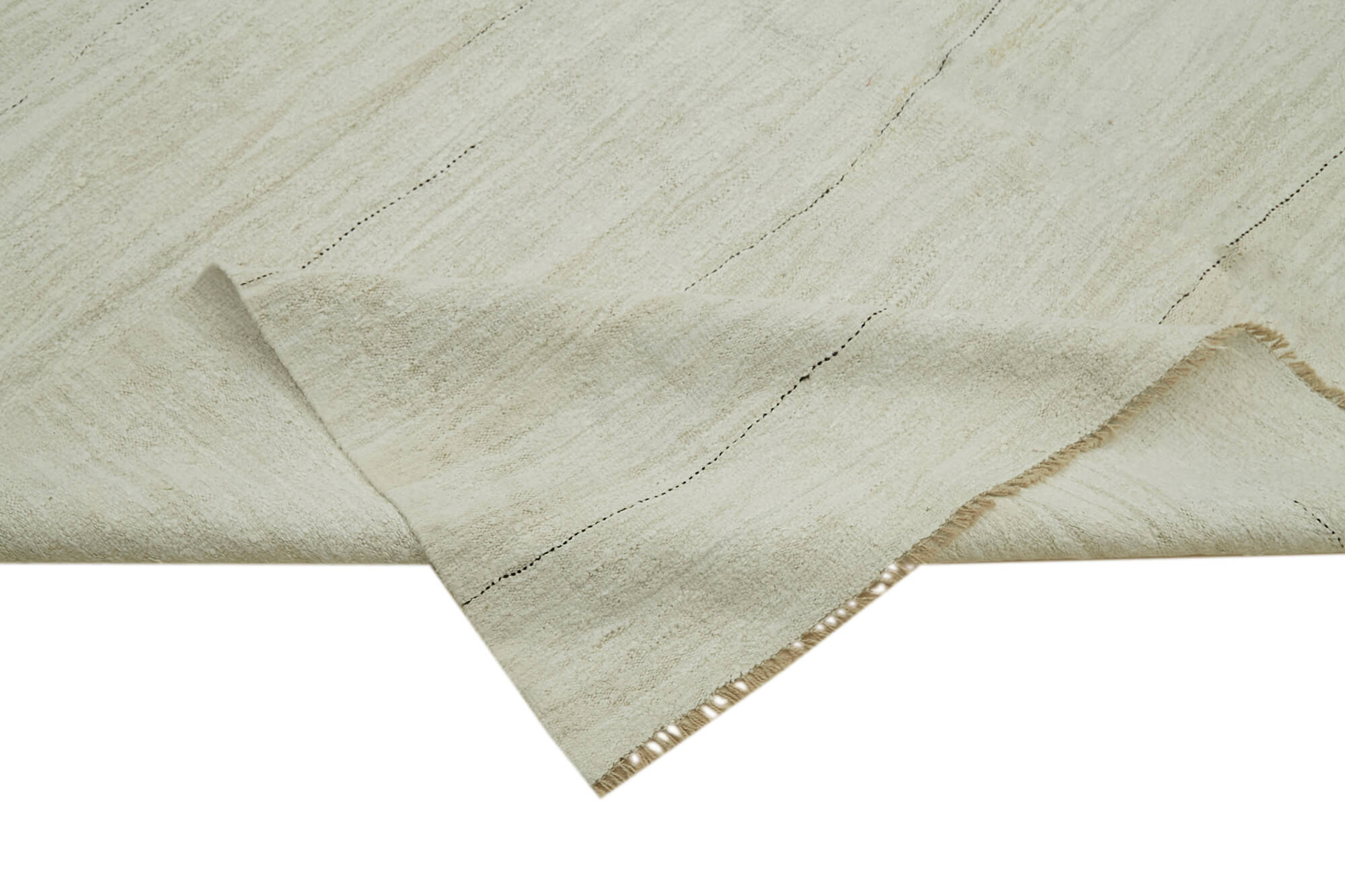 Handmade Hemp Rug – White Geometric Area Rug with Durable Wool Cotton Blend, 7'4'' x 14'8''