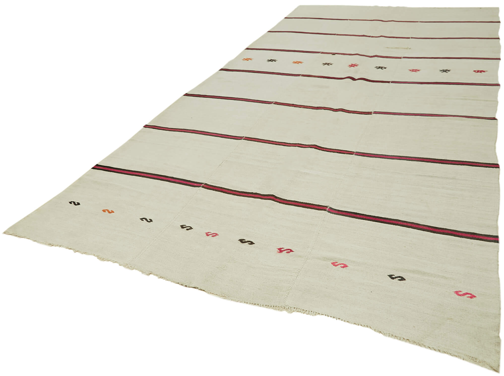 Handmade Hemp Rug – Beige Wool Carpet Geometric Area Rug 6'9''x16'2''
