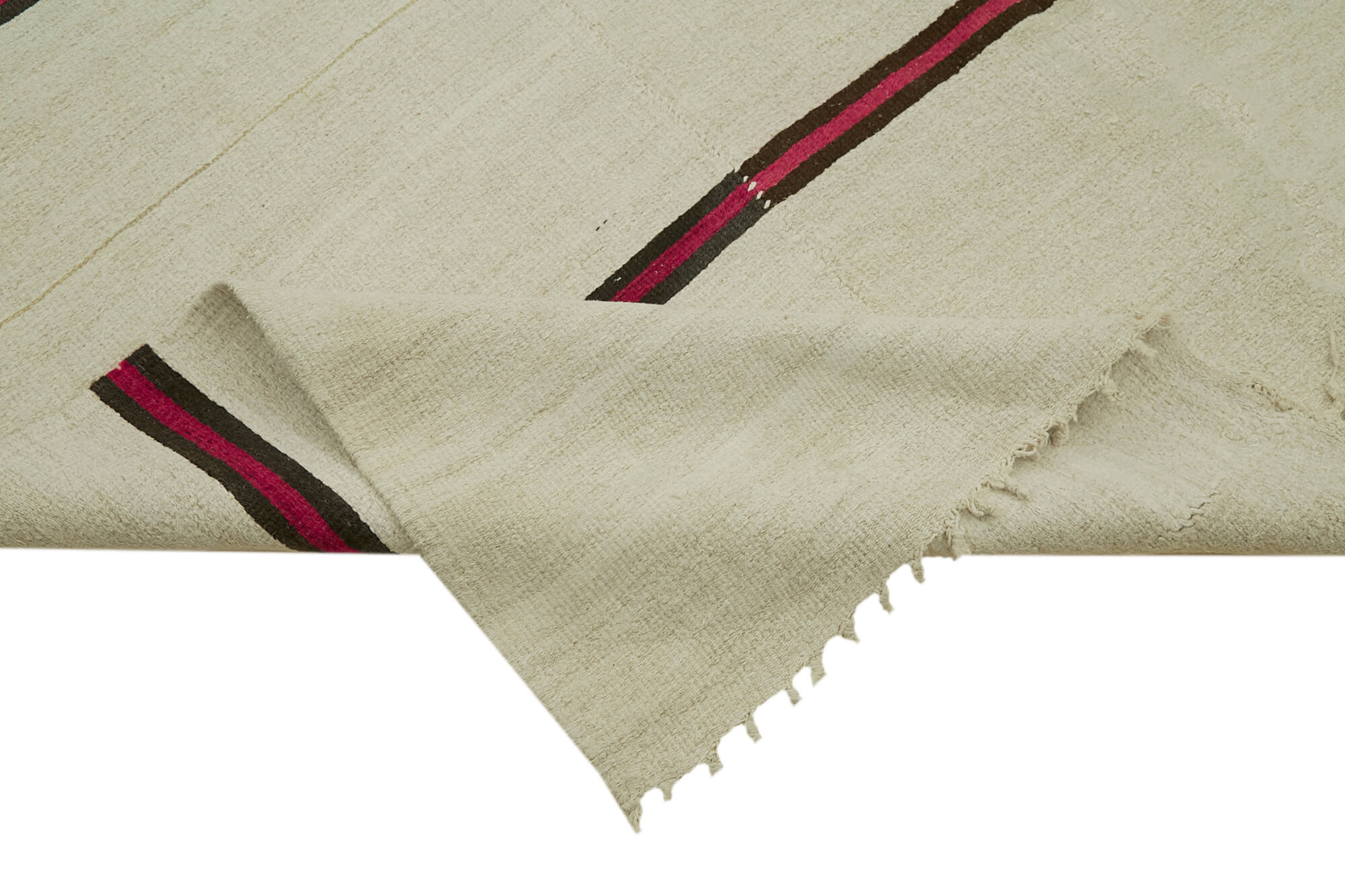 Handmade Hemp Rug – Beige Wool Carpet Geometric Area Rug 6'9''x16'2''