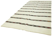 Handmade Hemp Rug - Beige Geometric Area Rug 6'4'' x 12'4'' with Wool Cotton Blend