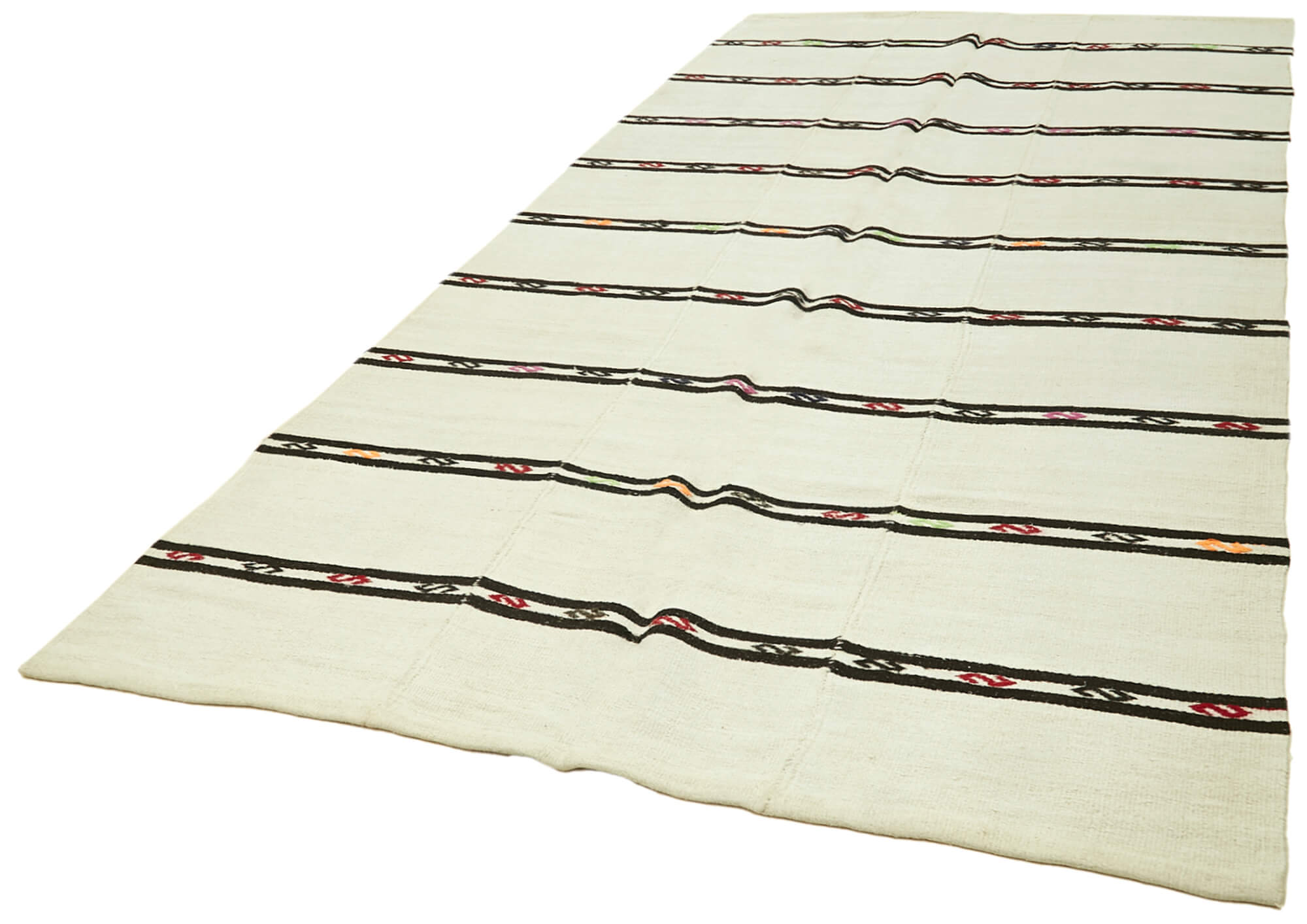 Handmade Hemp Rug - Beige Geometric Area Rug 6'4'' x 12'4'' with Wool Cotton Blend
