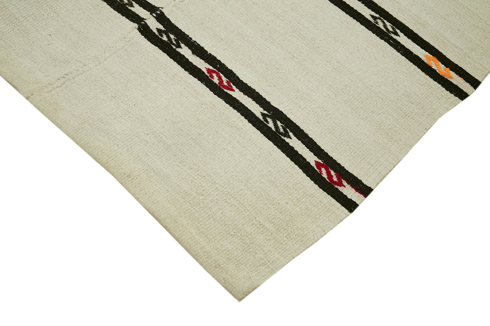 Handmade Hemp Rug - Beige Geometric Area Rug 6'4'' x 12'4'' with Wool Cotton Blend
