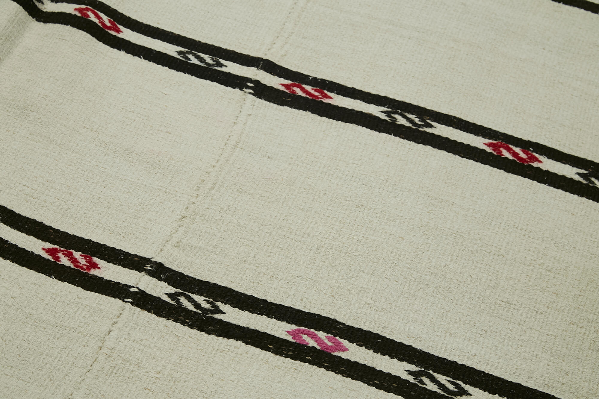 Handmade Hemp Rug - Beige Geometric Area Rug 6'4'' x 12'4'' with Wool Cotton Blend