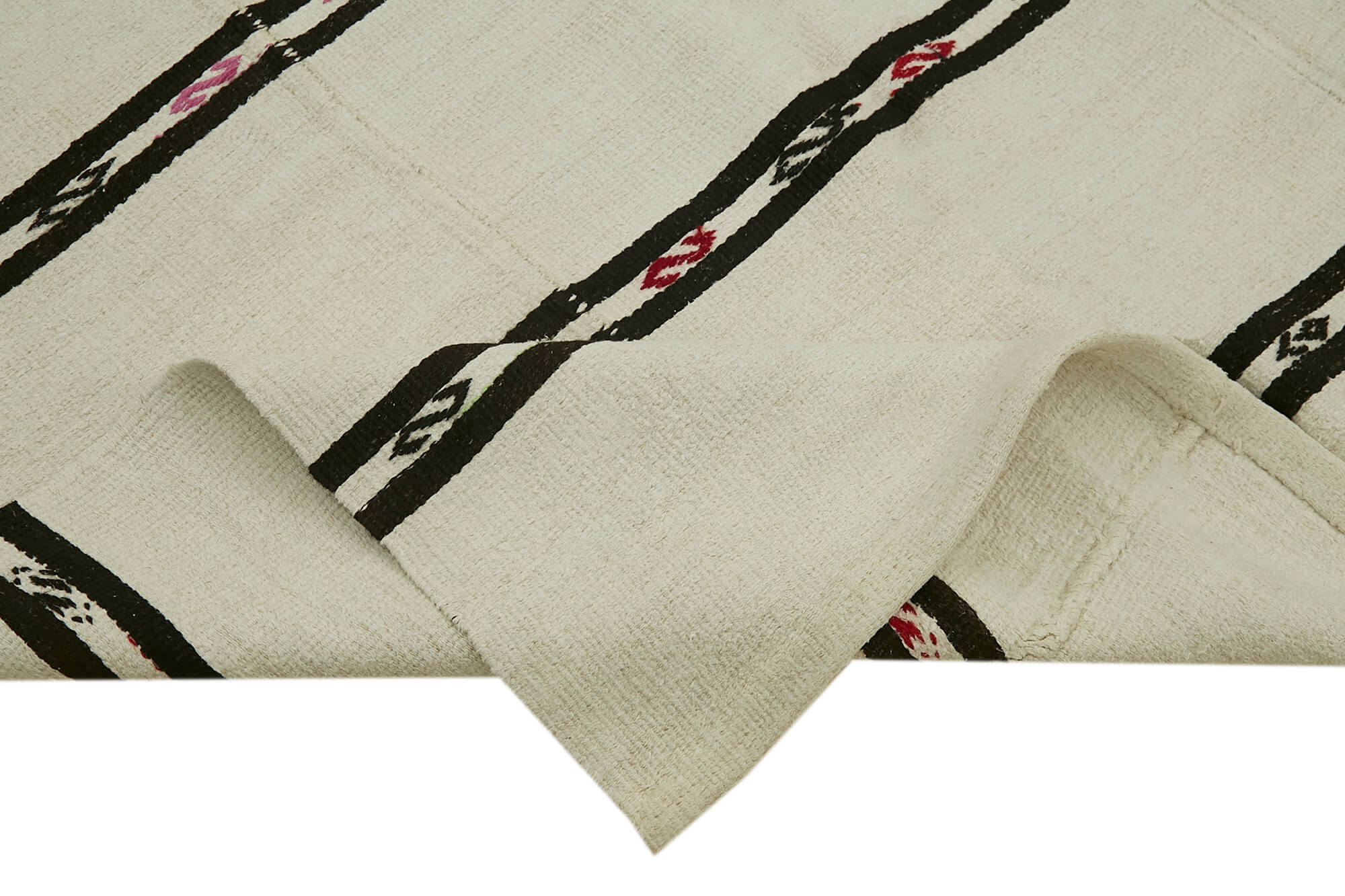Handmade Hemp Rug - Beige Geometric Area Rug 6'4'' x 12'4'' with Wool Cotton Blend