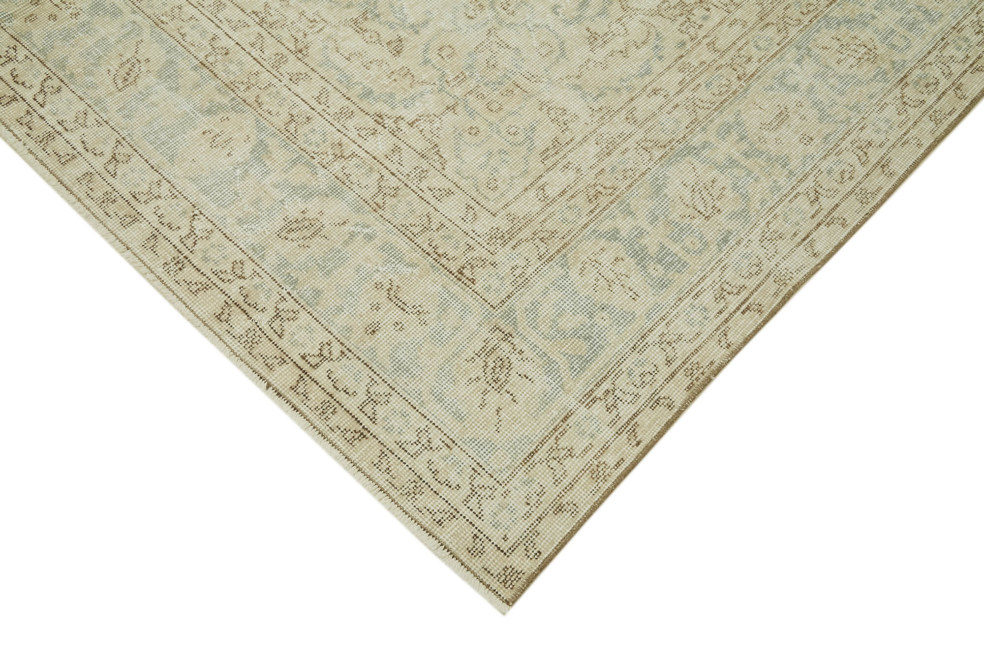 Vintage Wool Cotton Rug - Hand Woven Beige Area Rug 6'9''x10'7'' Durable Carpet