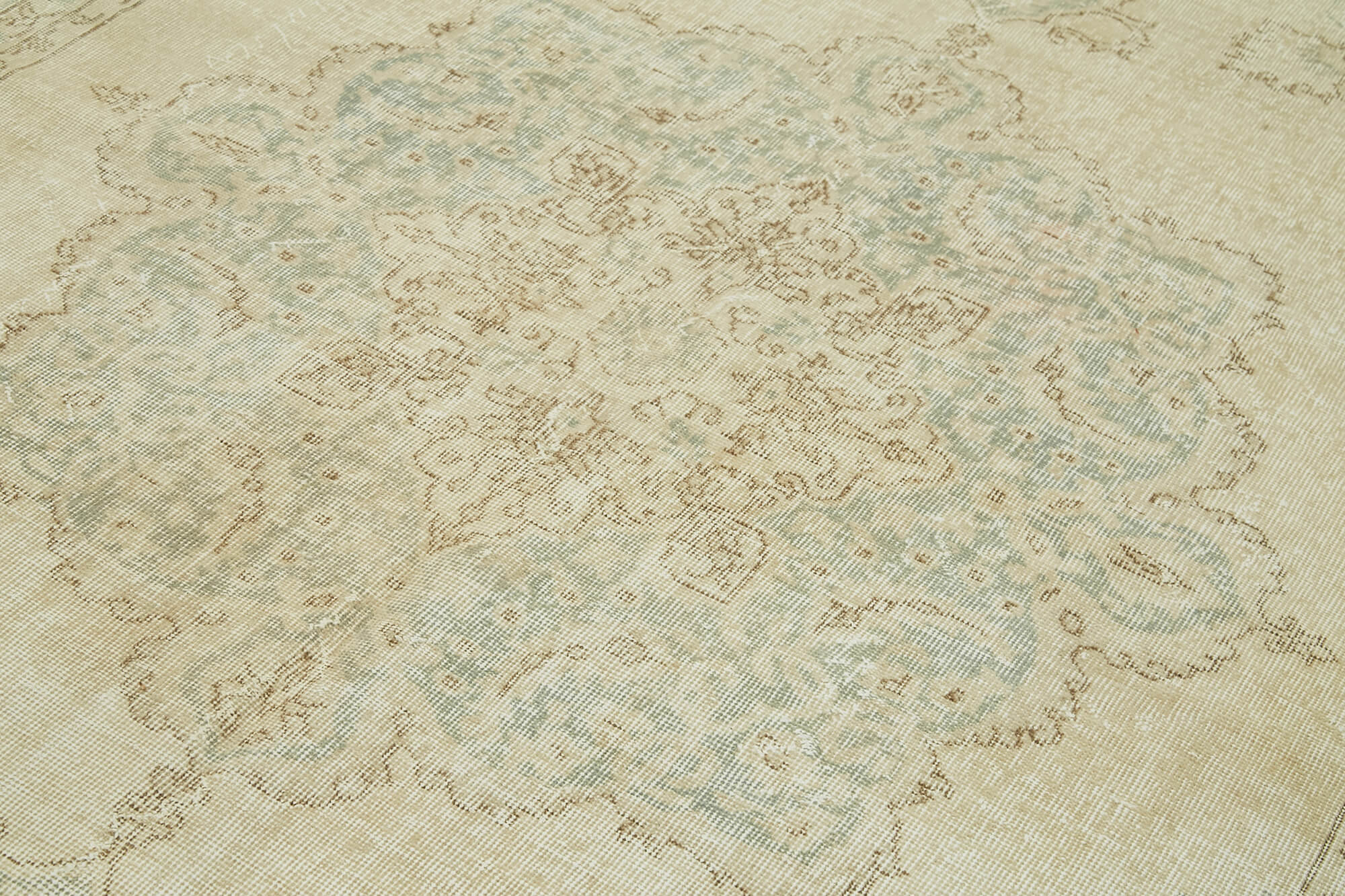 Vintage Wool Cotton Rug - Hand Woven Beige Area Rug 6'9''x10'7'' Durable Carpet