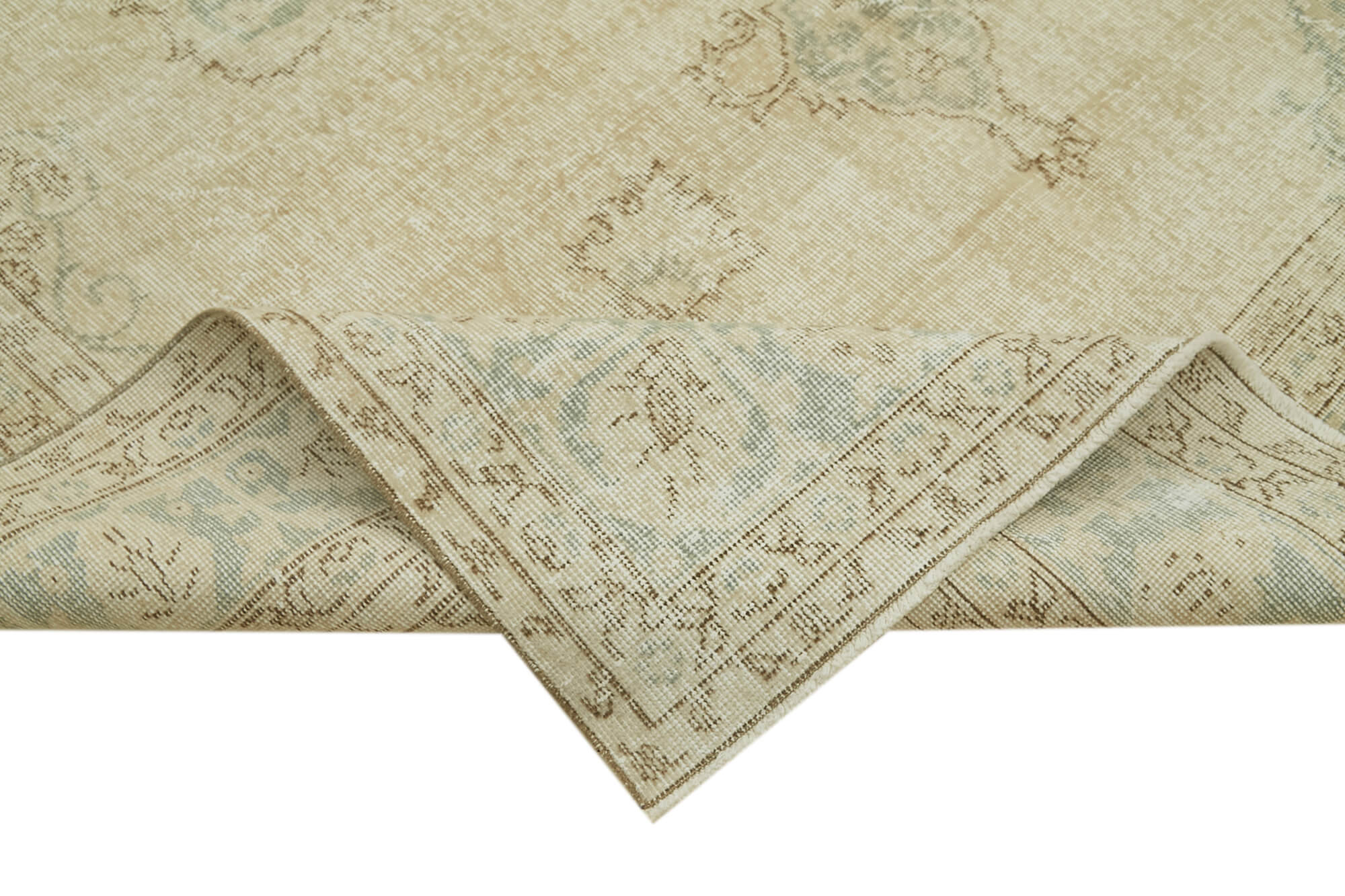 Vintage Wool Cotton Rug - Hand Woven Beige Area Rug 6'9''x10'7'' Durable Carpet