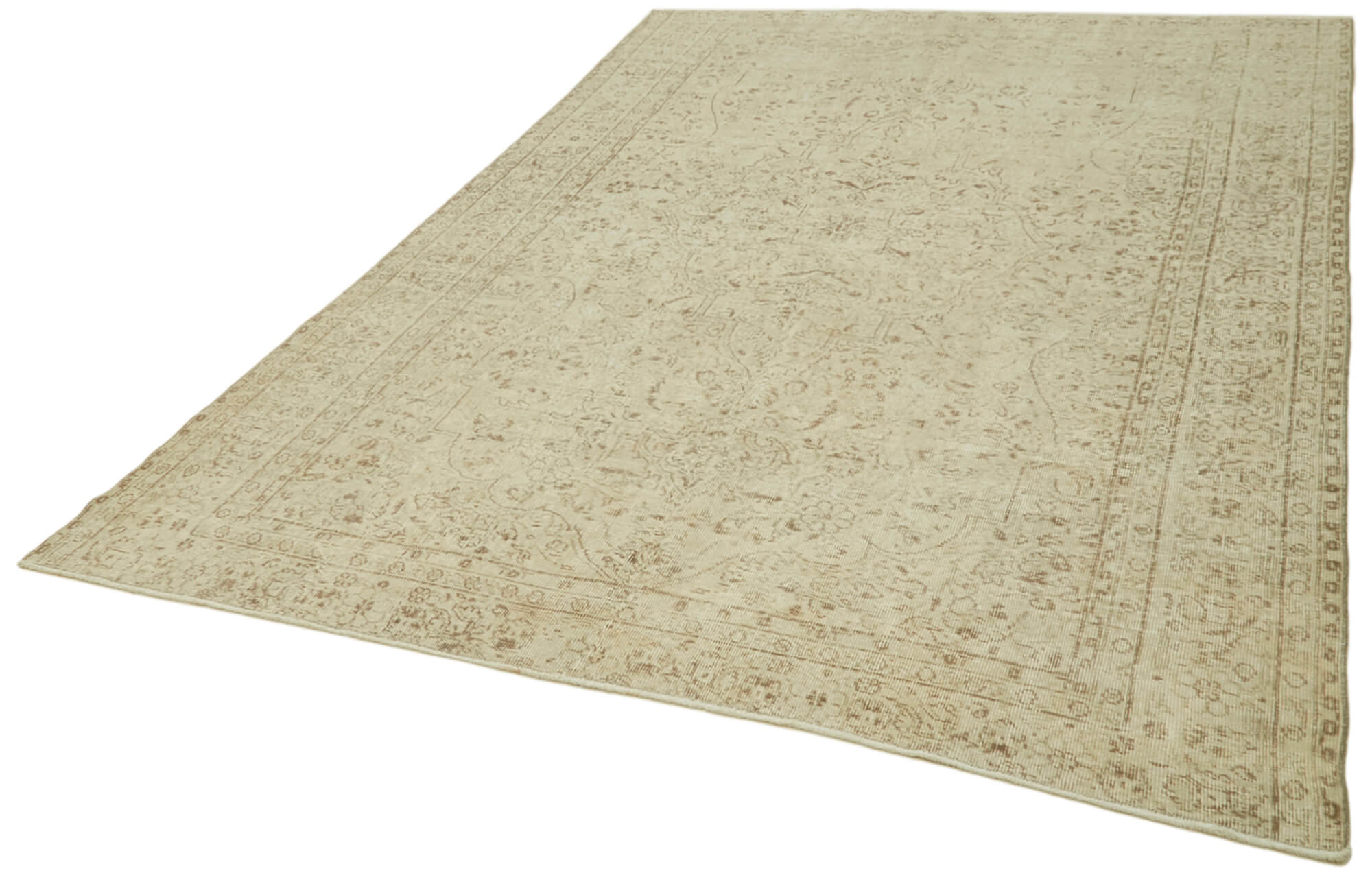 Vintage Wool Cotton Rug – Handmade Area Rug | Turkish Hand Knotted Beige Carpet 7'1"x10'4"