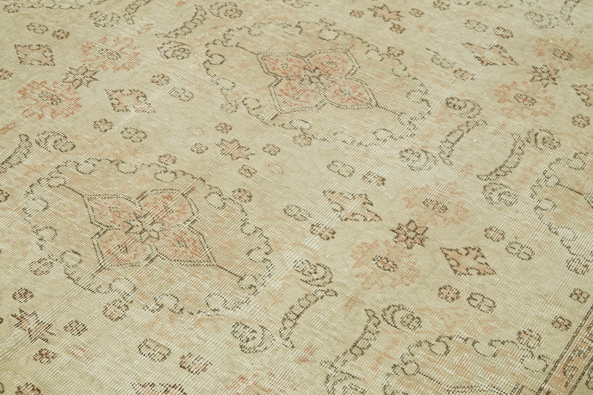 Vintage Wool Cotton Rug - Handmade Area Rug 6'8'' x 10'7'' | Beige Wool Blend