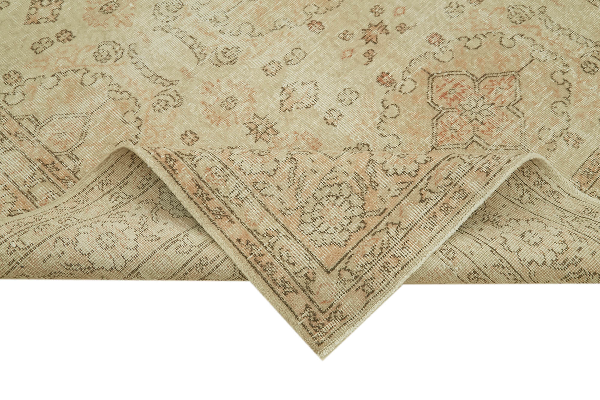 Vintage Wool Cotton Rug - Handmade Area Rug 6'8'' x 10'7'' | Beige Wool Blend